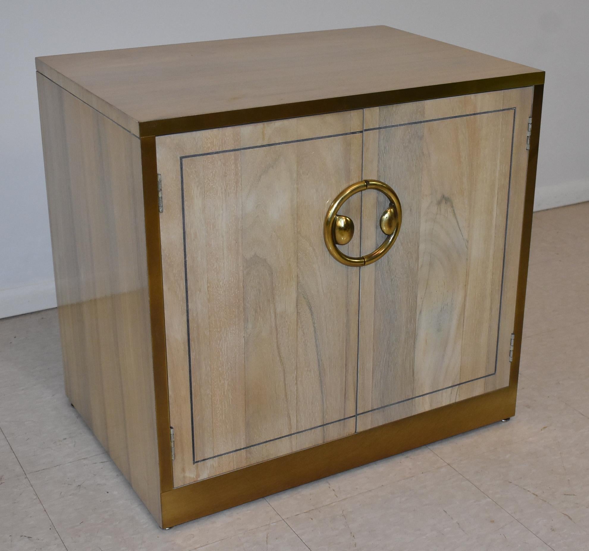 North American Pair of Mastercraft Nightstands Brass and Zebrano / Zebra Wood