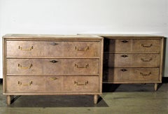 Pair of Mastercraft Three-Drawer Amboyna Wood Chests