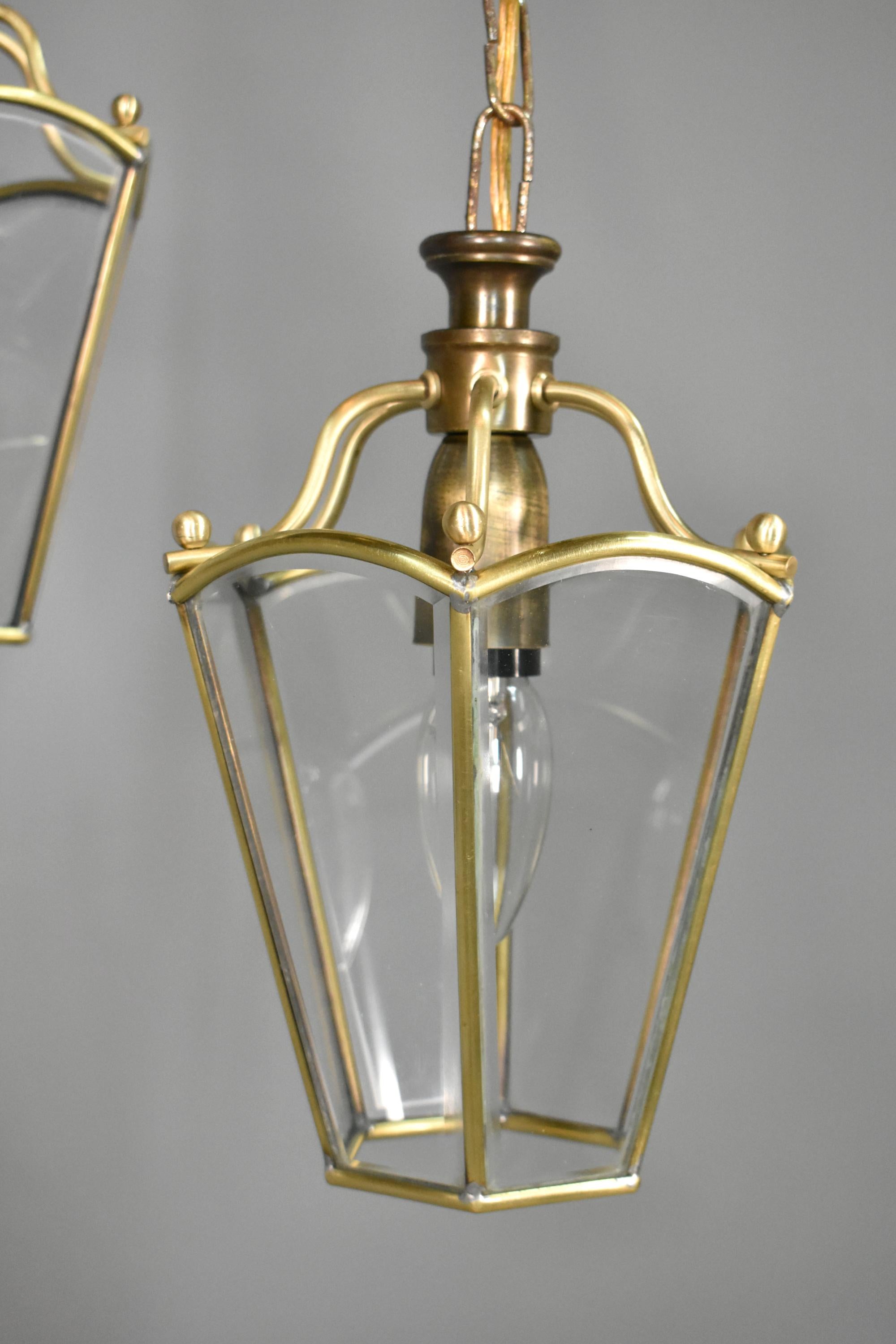 Mid-Century Modern Pair Matching Brass Lanterns For Sale