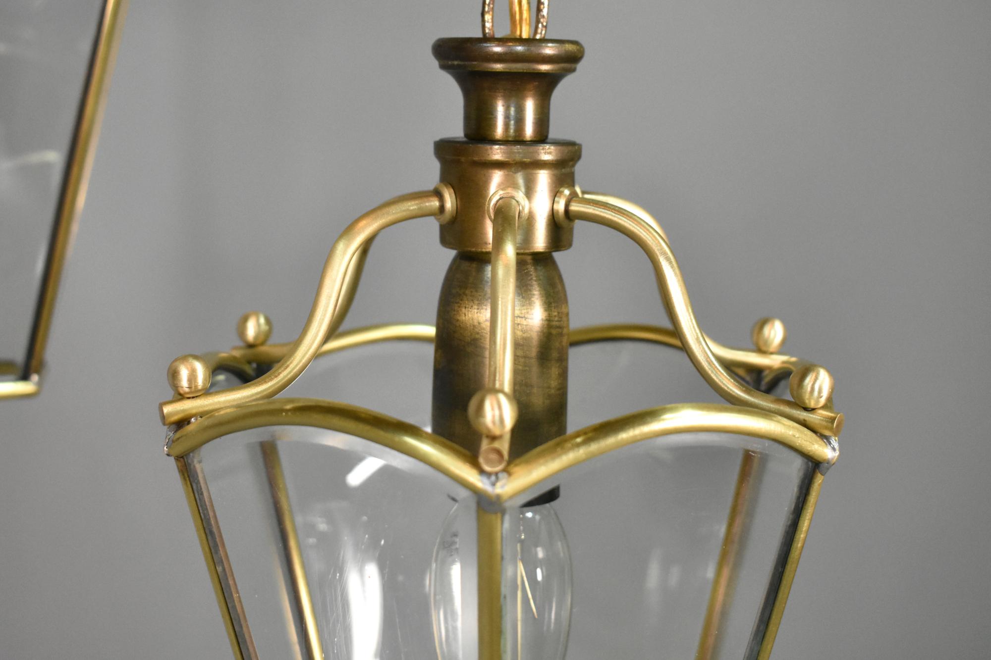 French Pair Matching Brass Lanterns For Sale