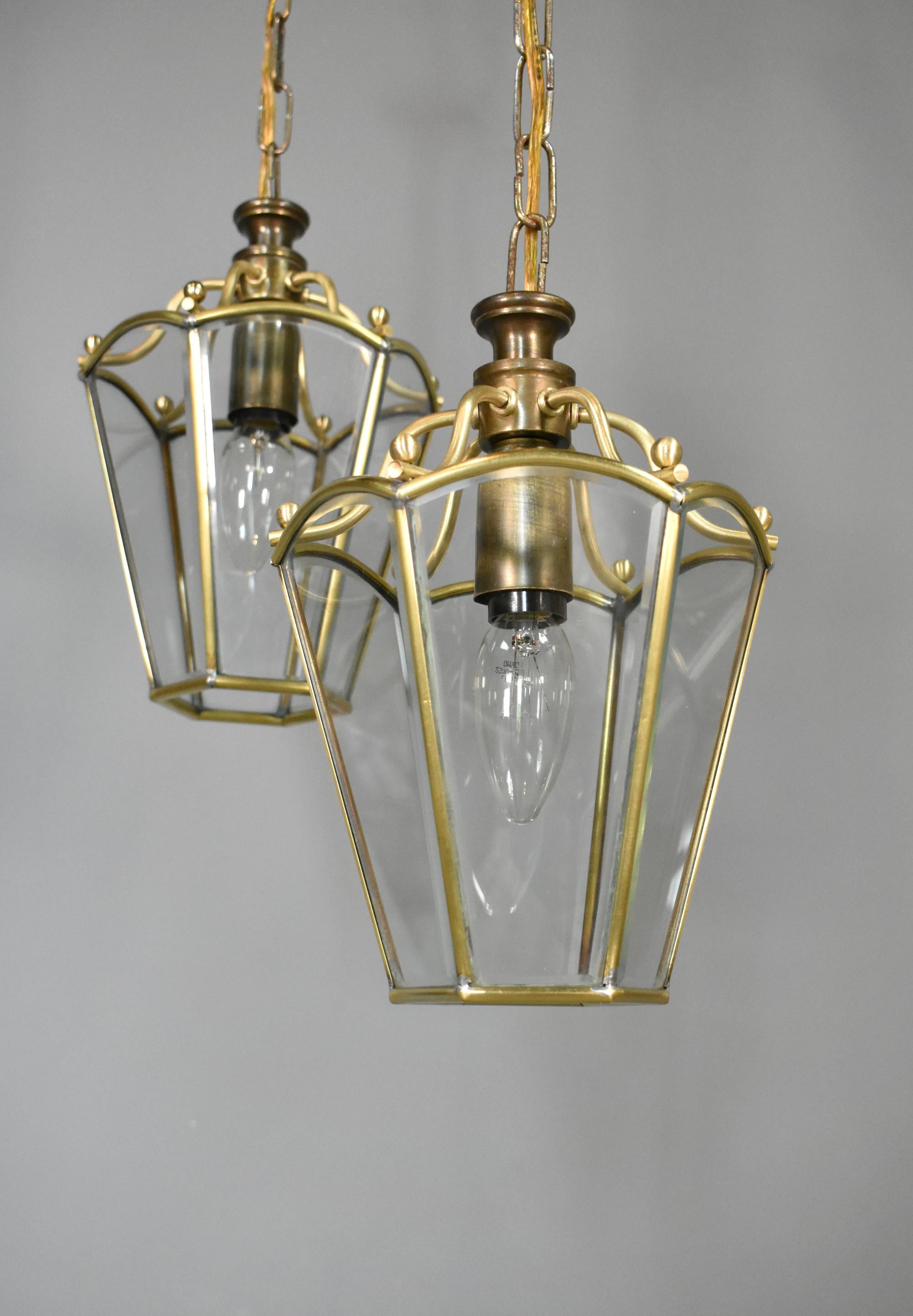 Polished Pair Matching Brass Lanterns For Sale