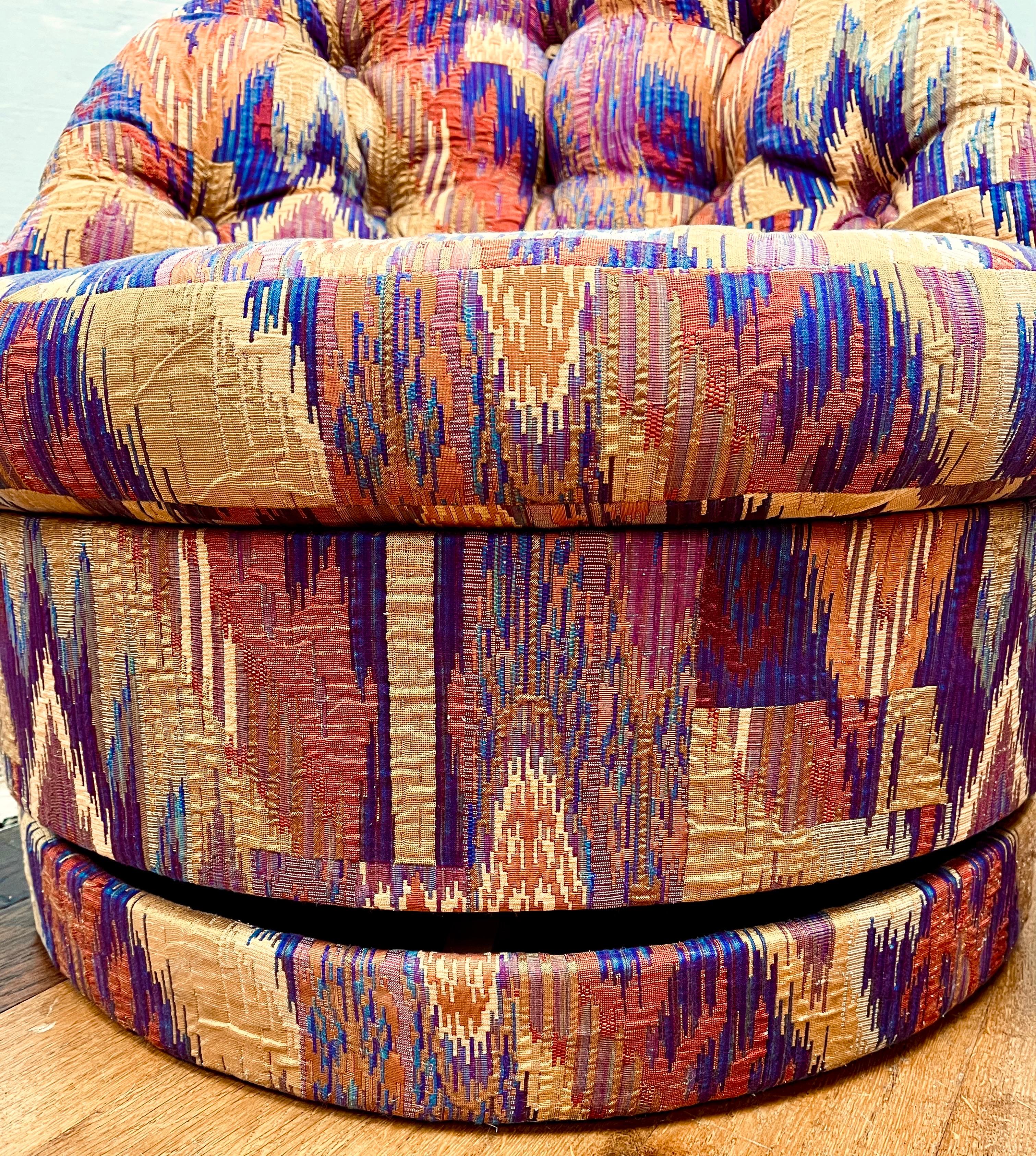 Pair Matching Mid Century Modern Barrel Back Swivel Chairs Lenor Larsen Fabric For Sale 1