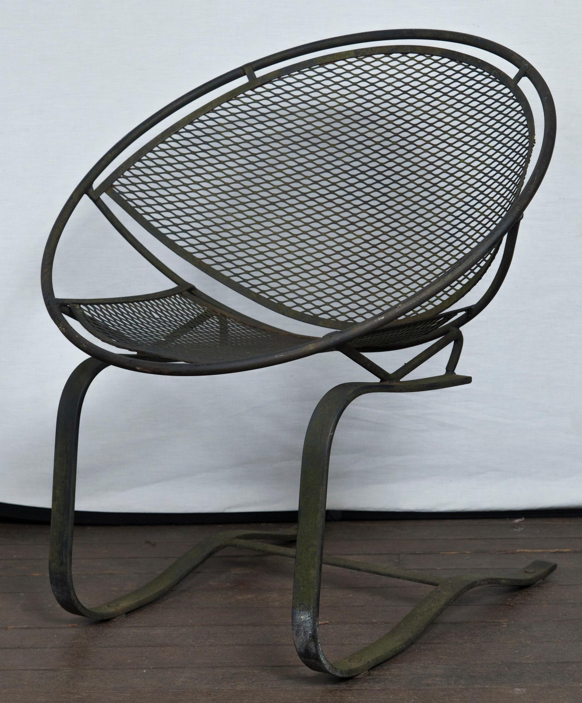 Mid-Century Modern Pair of Maurizio Tempestini for Salterini Circular Saucer Chairs, Wrought Iron