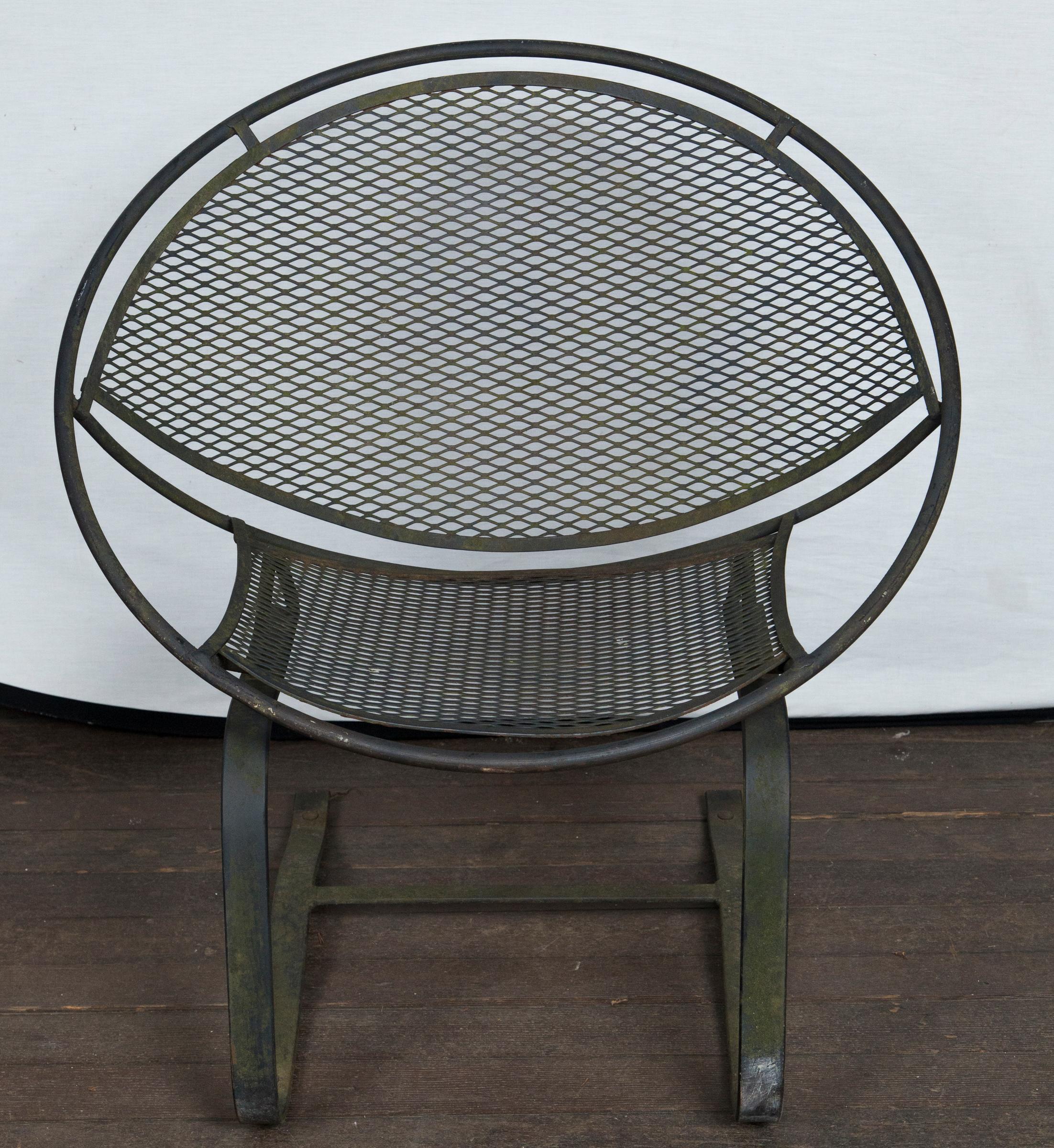Mid-20th Century Pair of Maurizio Tempestini for Salterini Circular Saucer Chairs, Wrought Iron