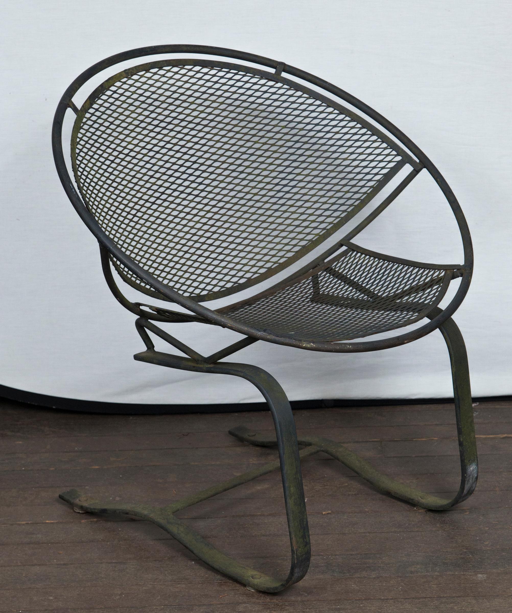 Pair of Maurizio Tempestini for Salterini Circular Saucer Chairs, Wrought Iron 1