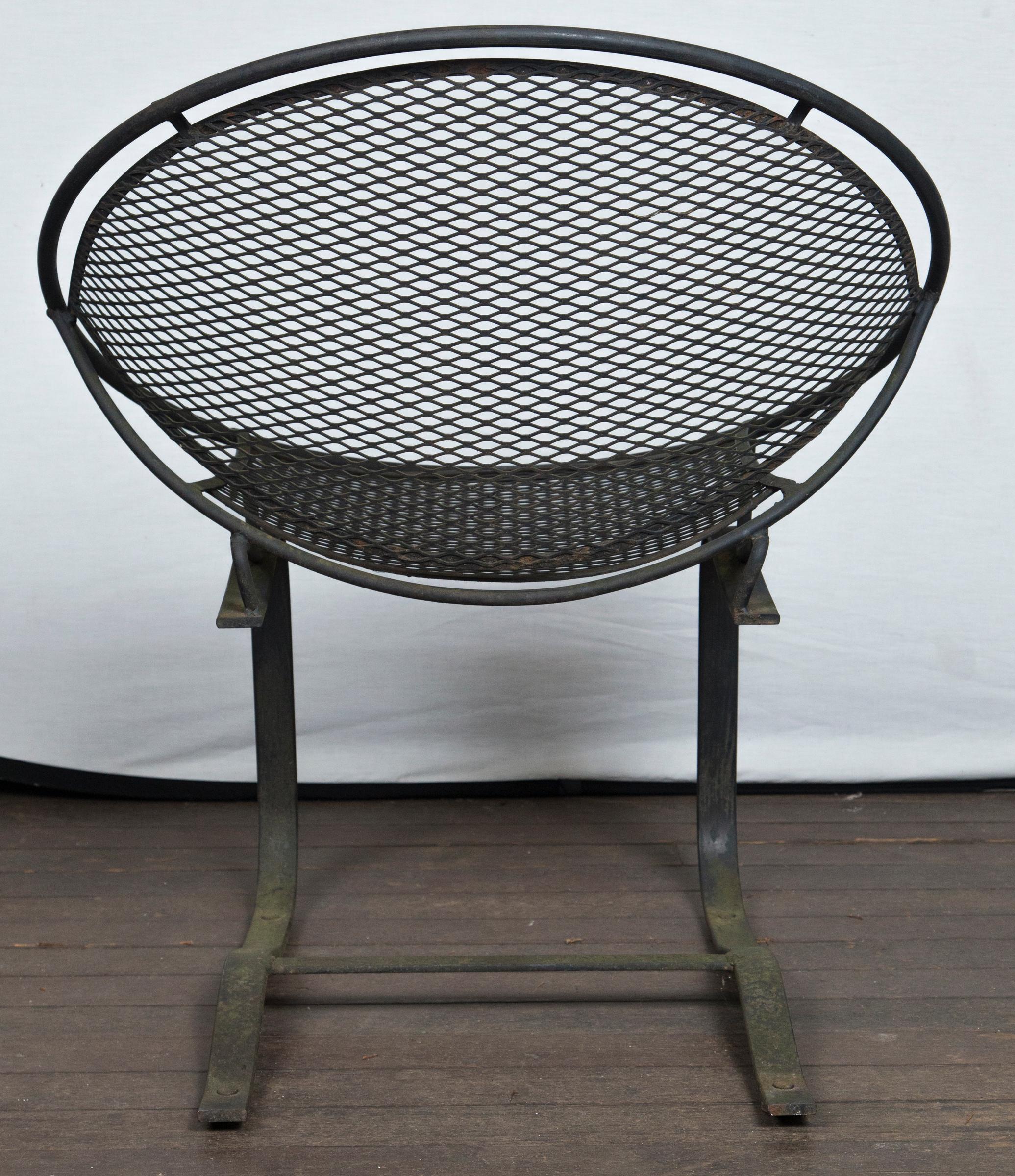 Pair of Maurizio Tempestini for Salterini Circular Saucer Chairs, Wrought Iron 4