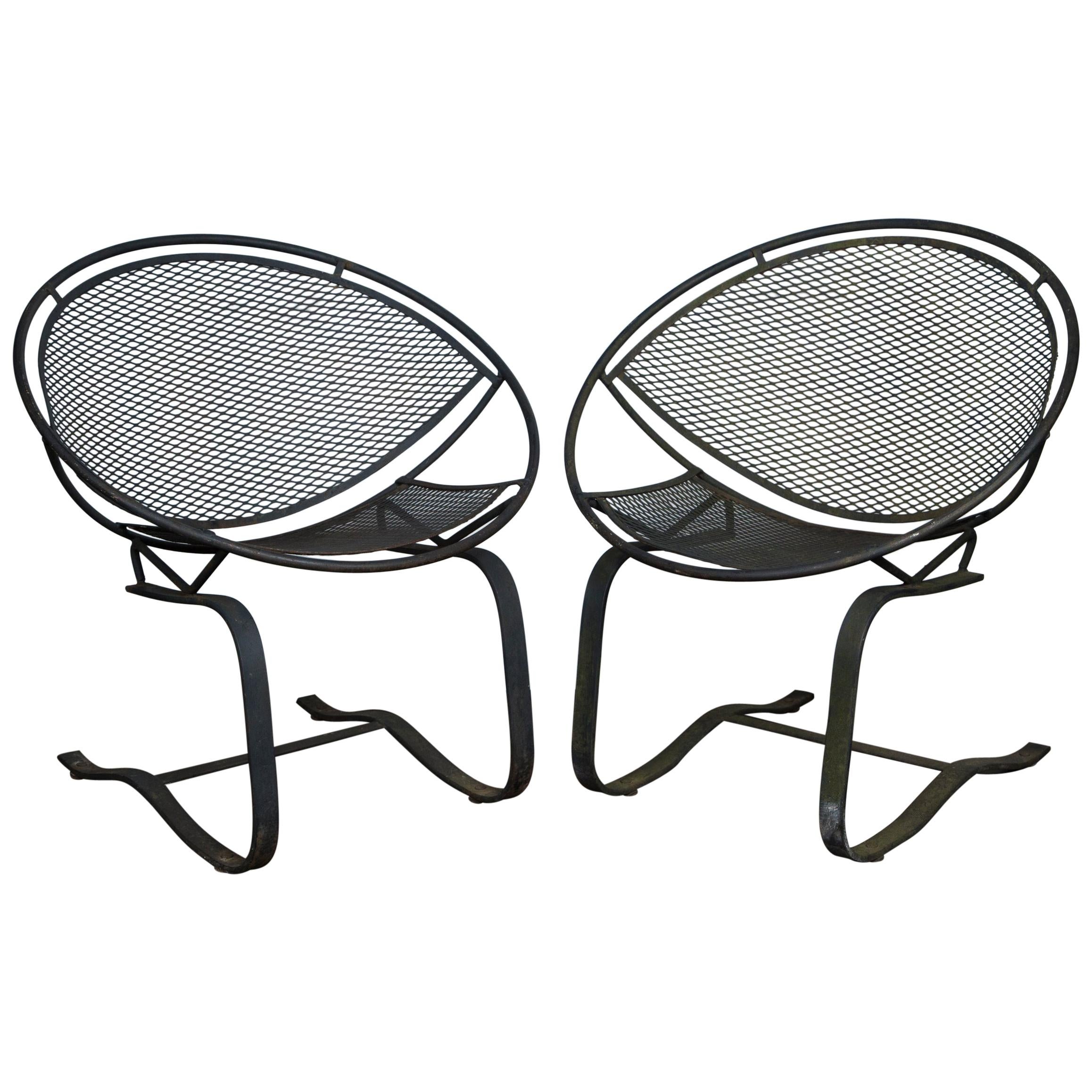 Pair of Maurizio Tempestini for Salterini Circular Saucer Chairs, Wrought Iron