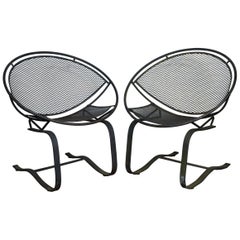 Used Pair of Maurizio Tempestini for Salterini Circular Saucer Chairs, Wrought Iron