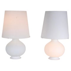 Pair Max Ingrand for Fontana Arte Model 1853 Frosted White Glass Table Lamps