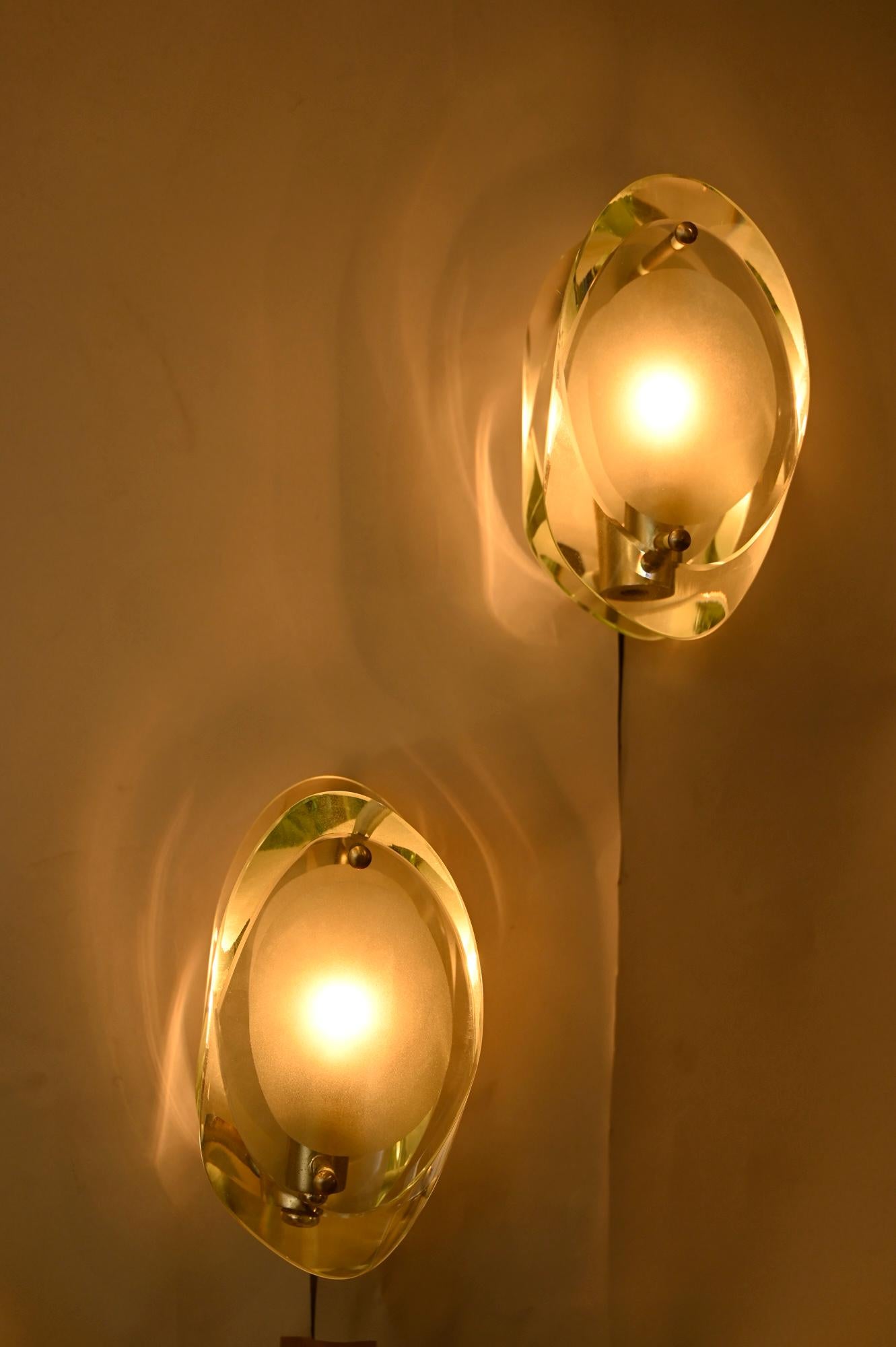 Mid-Century Modern Pair Max Ingrand for Fontana Arte wall lights. Model 2093