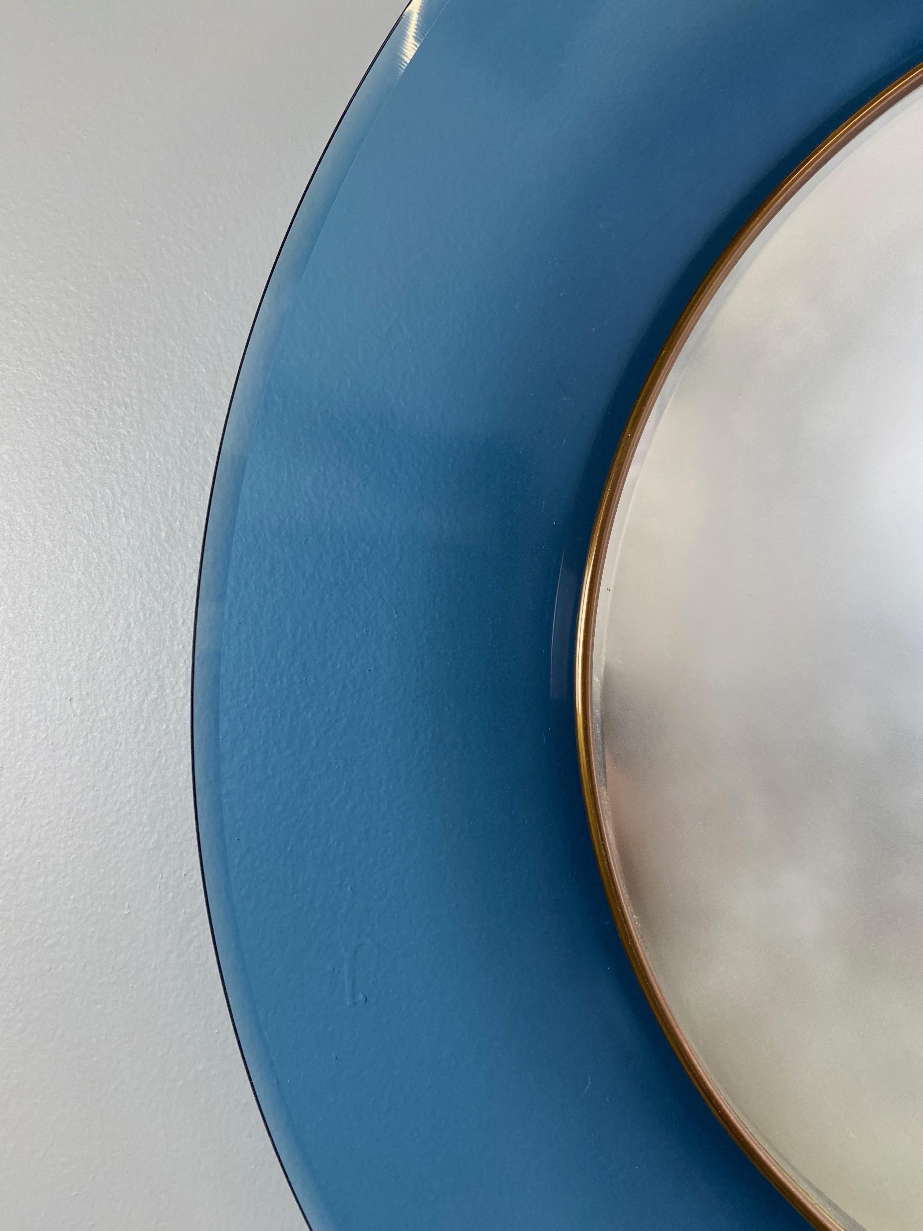 Pair of Max Ingrand Mirror for Fontana Arte Model 1699 with Blue Glass Surround 6