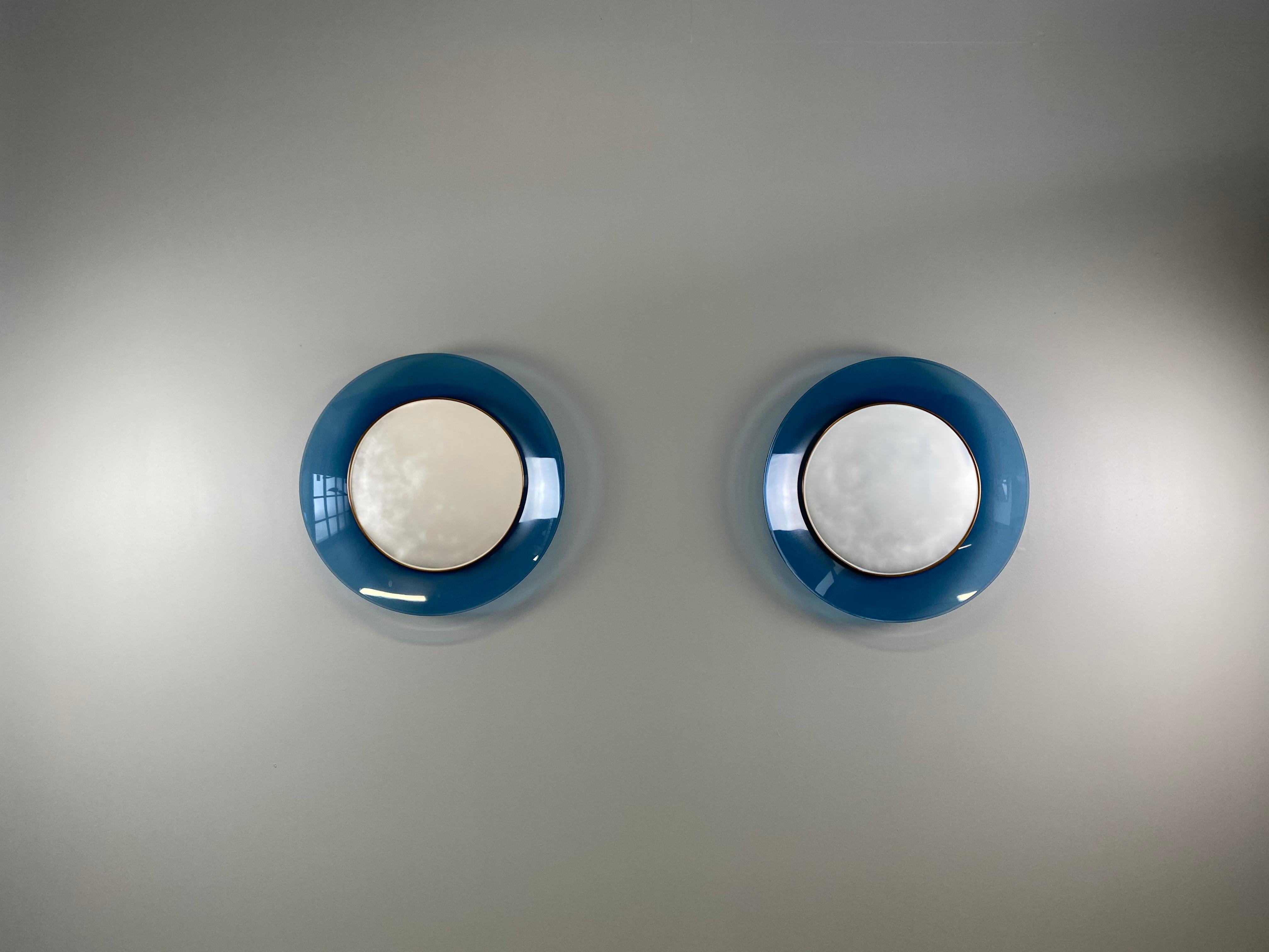 Pair of Max Ingrand Mirror for Fontana Arte Model 1699 with Blue Glass Surround 2