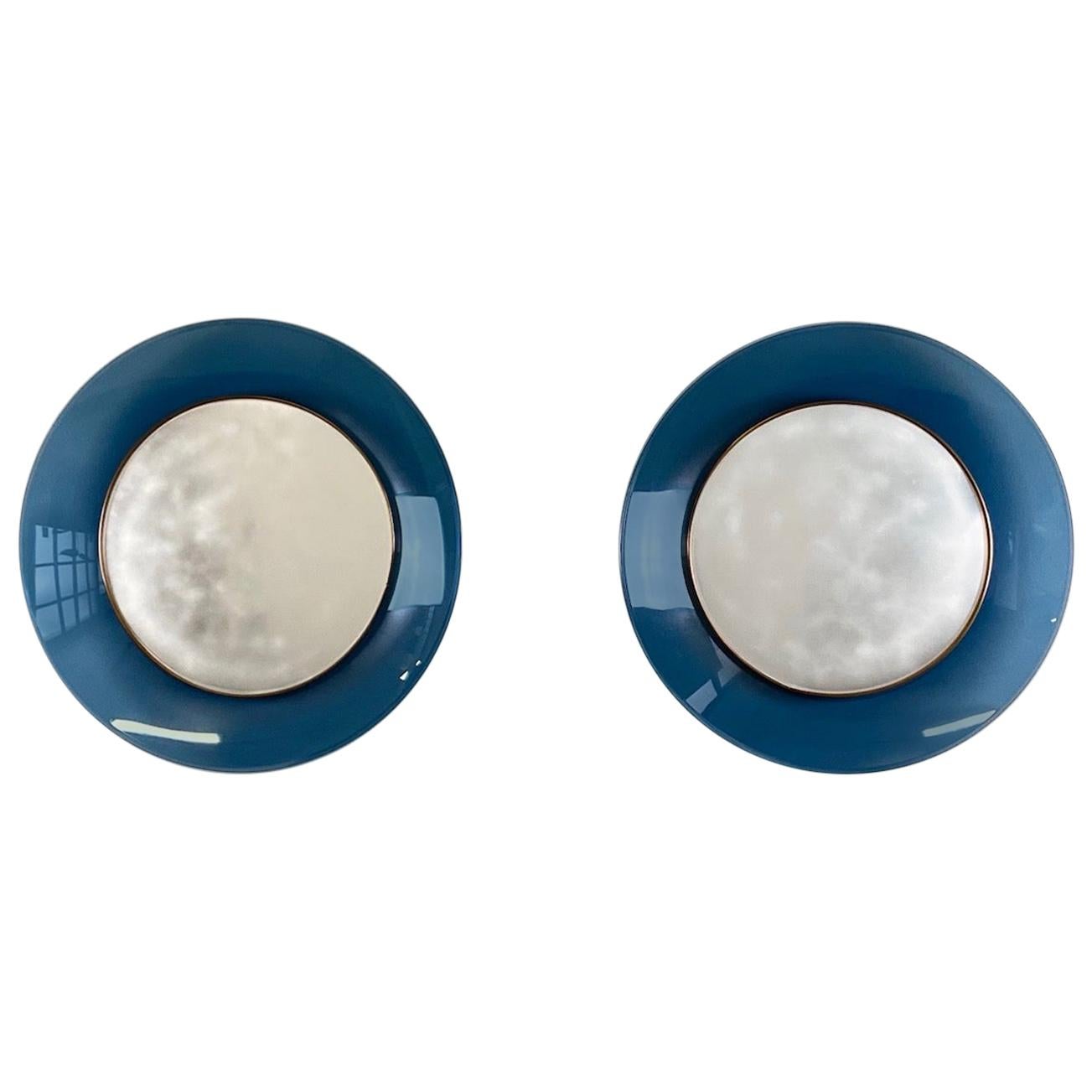 Pair of Max Ingrand Mirror for Fontana Arte Model 1699 with Blue Glass Surround