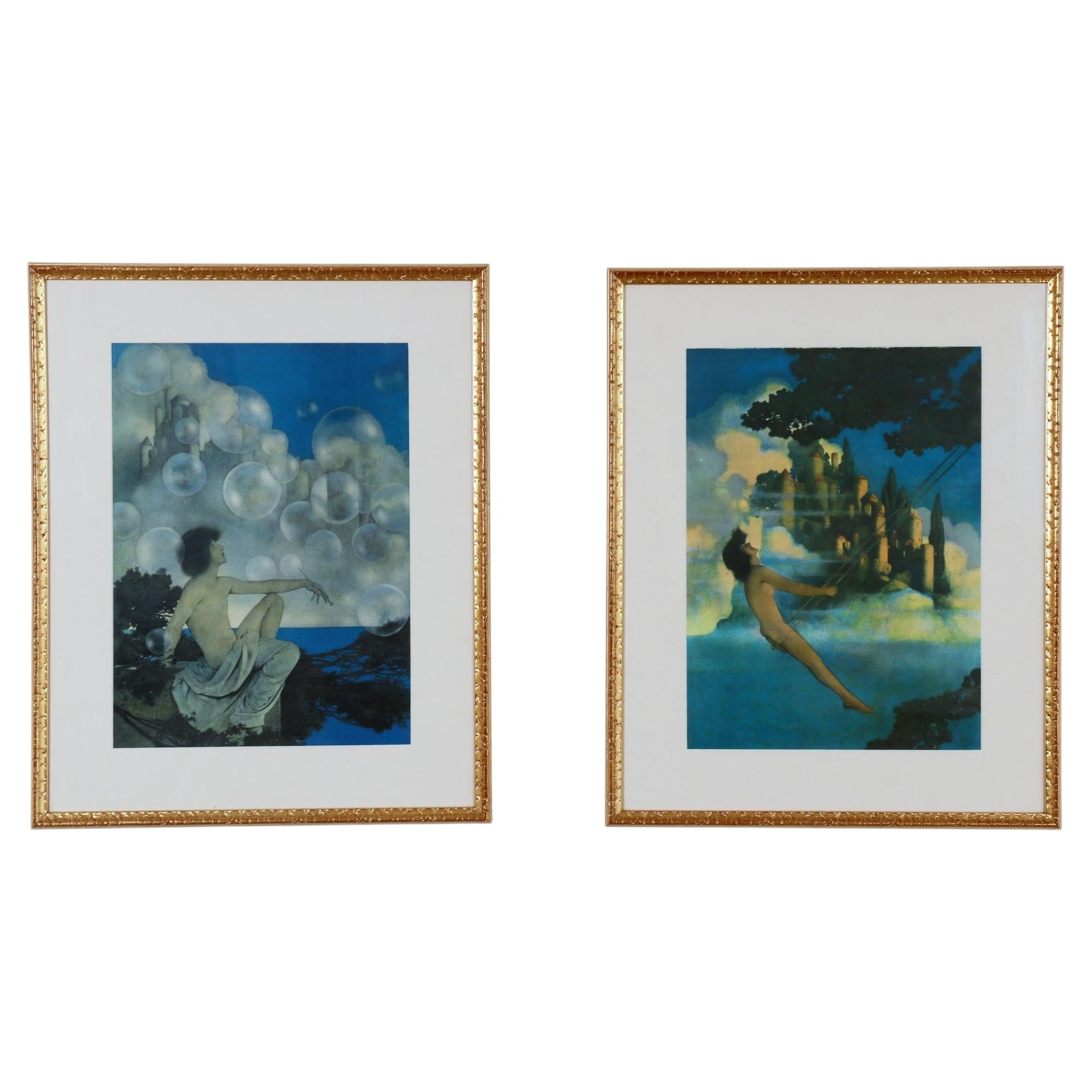Paar Maxfield Parrish Art Deco Luftschlösser und Der Dinkey Vogel Lithographien