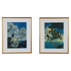 Pair Maxfield Parrish Art Deco Air Castles and The Dinkey Bird Lithographs