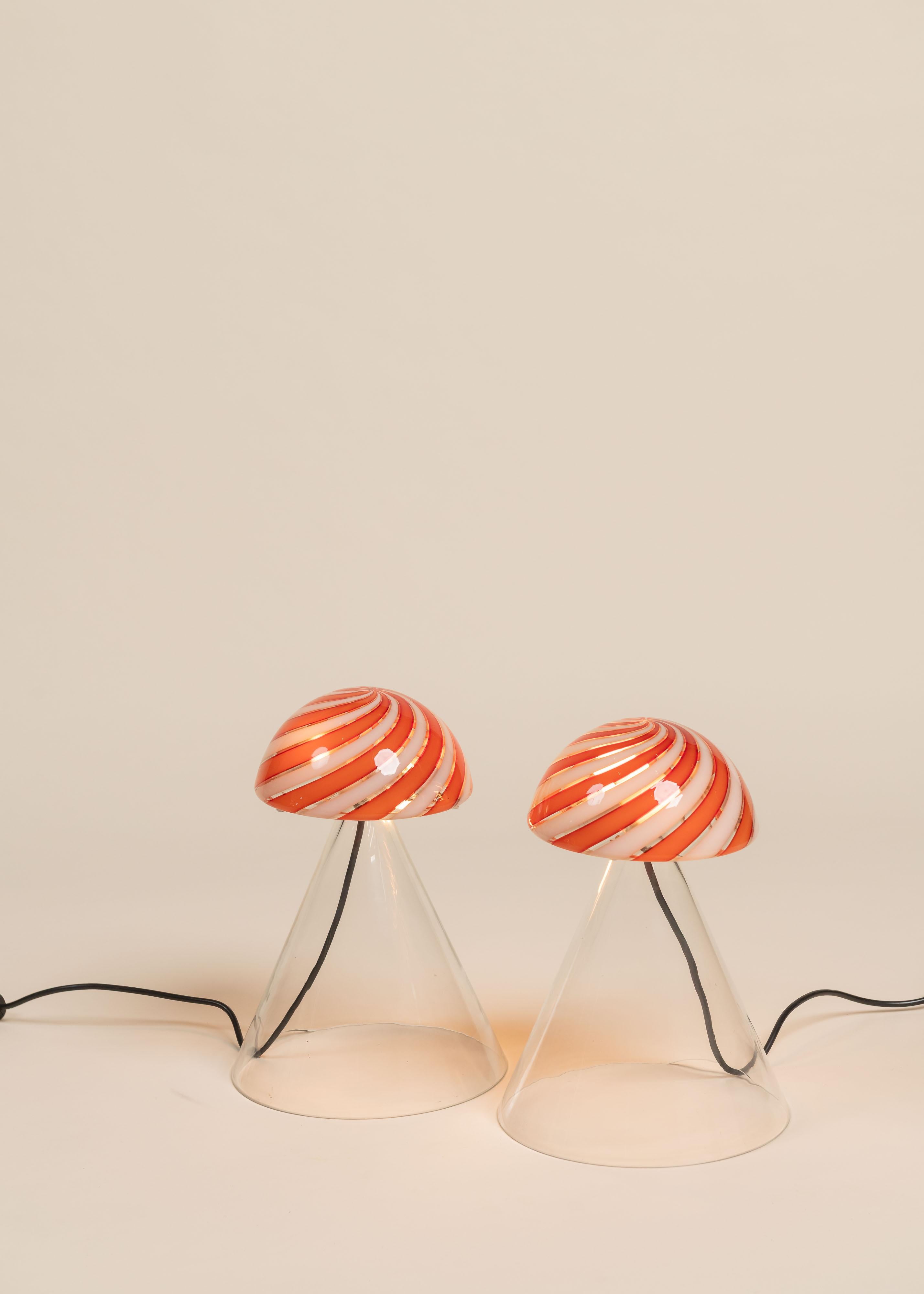 Organic Modern Pair Mazzega Murano Table Lamps, Italy, 1970s For Sale