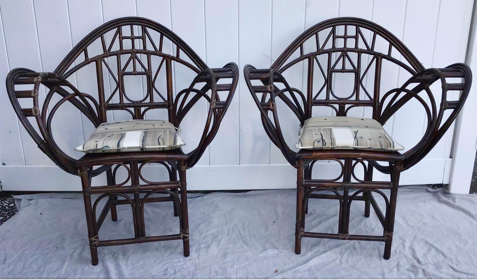 Pair McGuire Bamboo Rattan Butterfly Chairs 6
