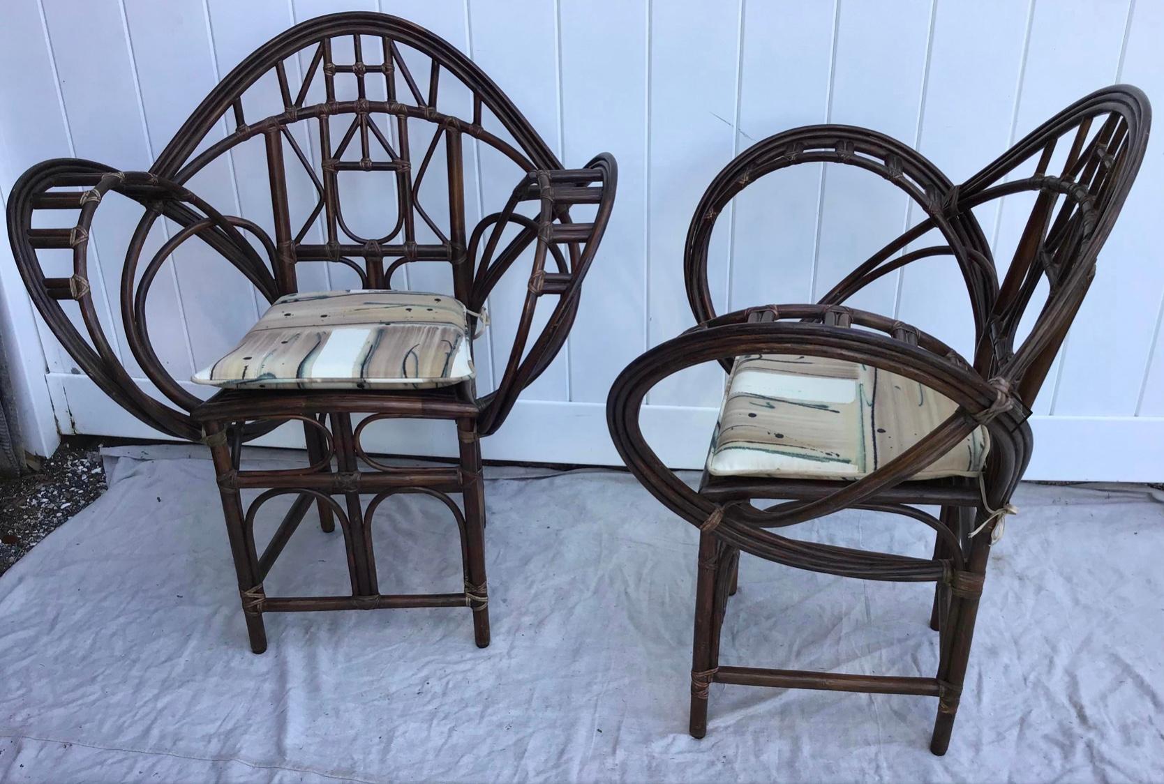 Mid-Century Modern Pair McGuire Bamboo Rattan Butterfly Chairs