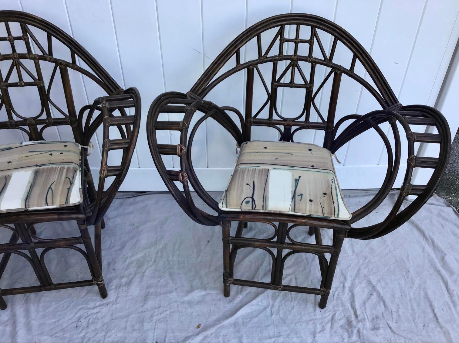 American Pair McGuire Bamboo Rattan Butterfly Chairs