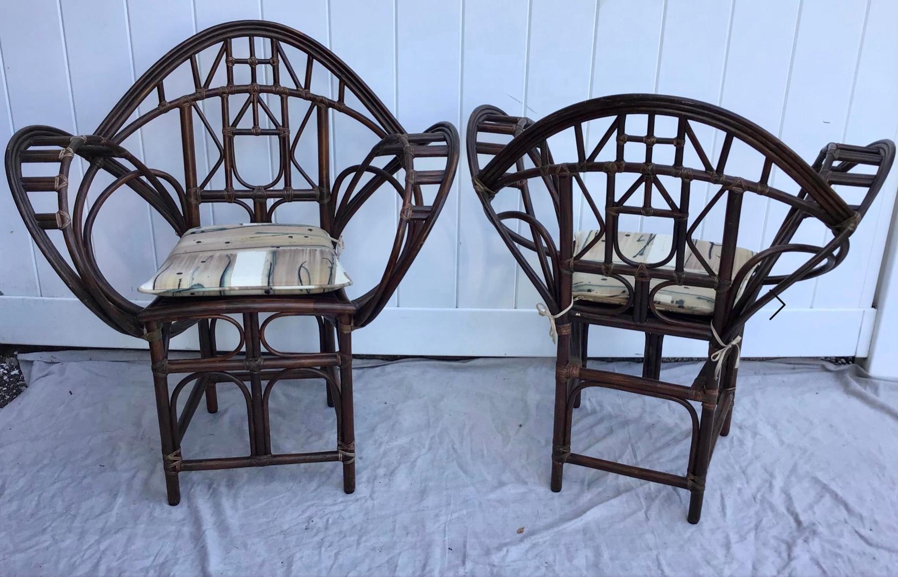 20th Century Pair McGuire Bamboo Rattan Butterfly Chairs