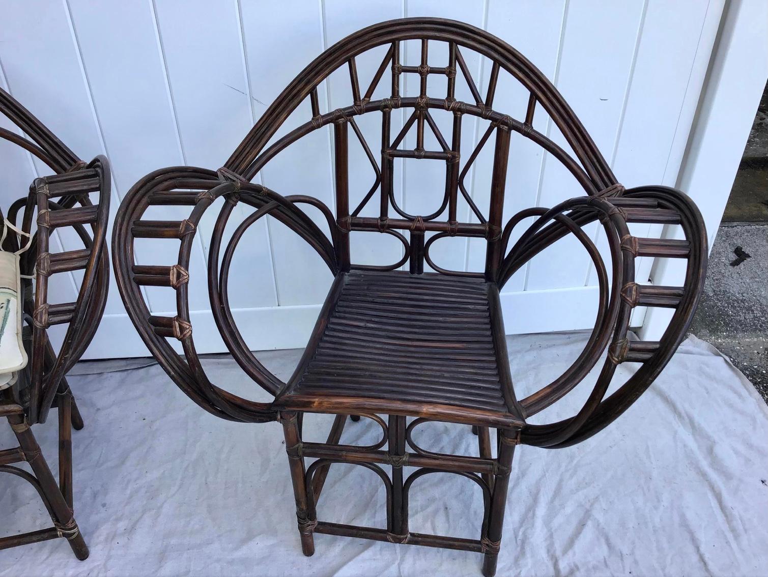 Pair McGuire Bamboo Rattan Butterfly Chairs 2