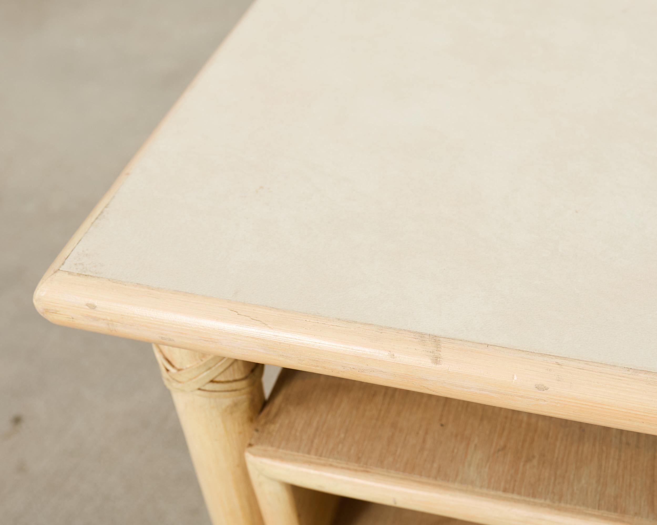 Pair McGuire Cerused Oak Rattan Nightstands End Tables For Sale 2