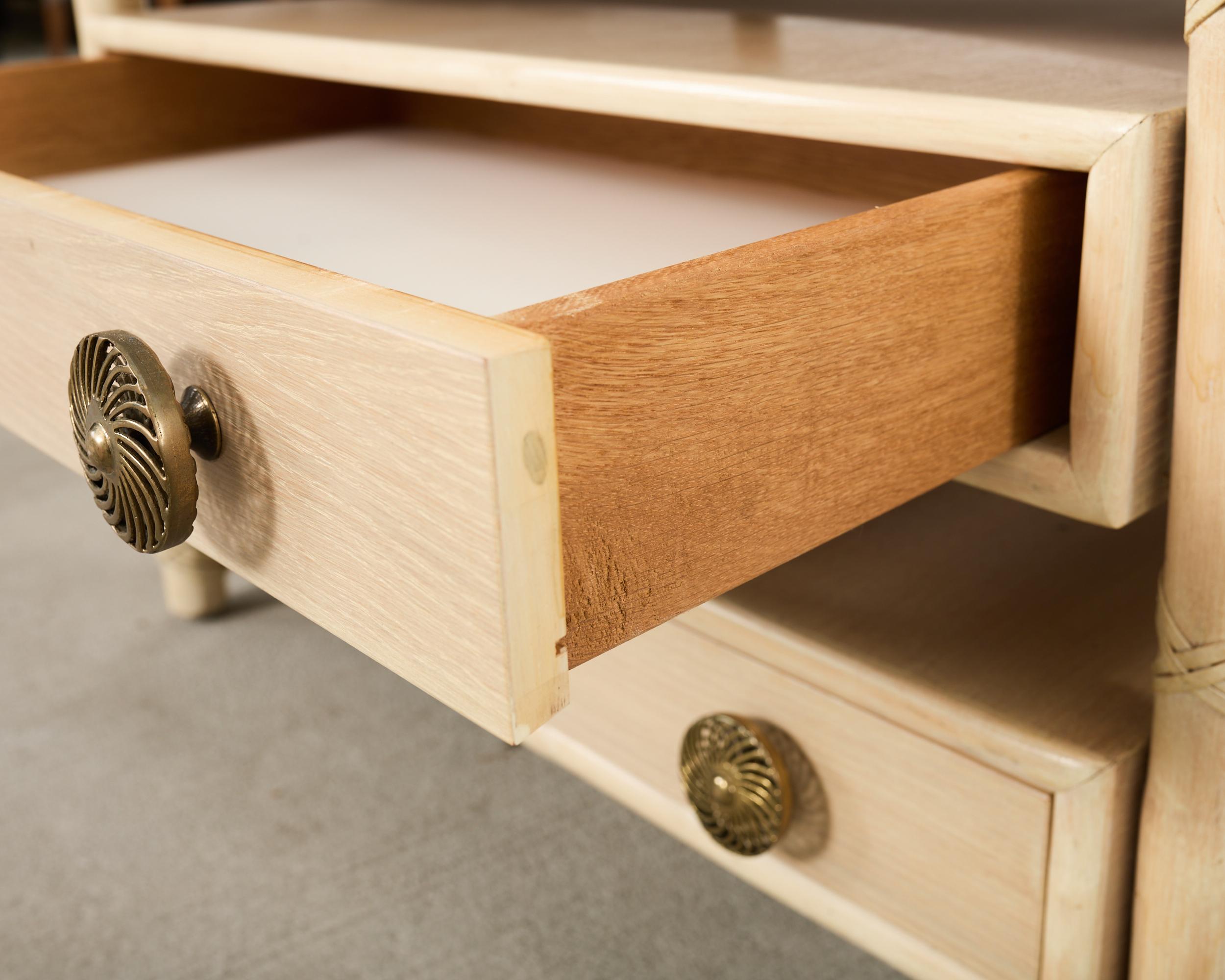 Pair McGuire Cerused Oak Rattan Nightstands End Tables For Sale 3