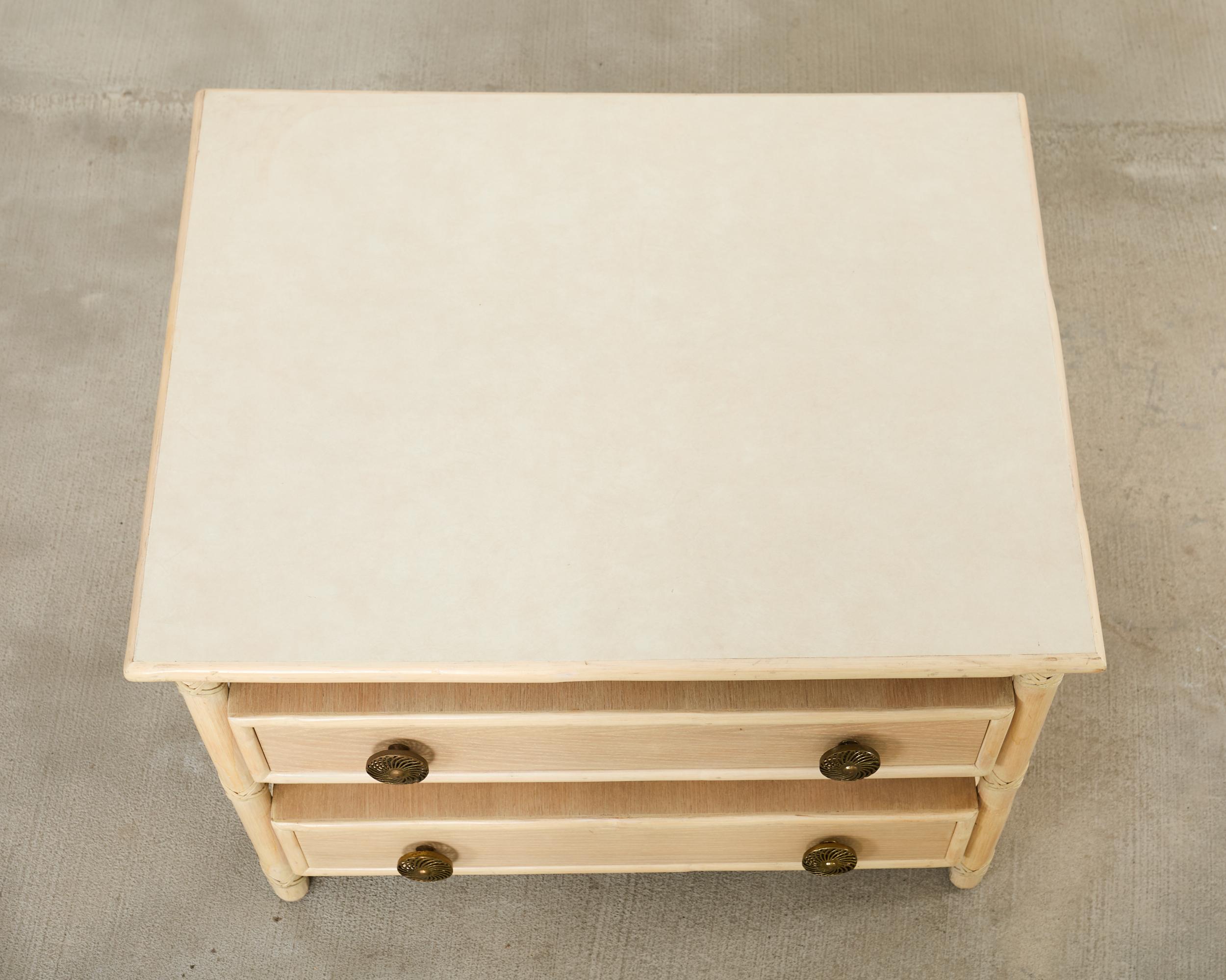 Pair McGuire Cerused Oak Rattan Nightstands End Tables For Sale 6