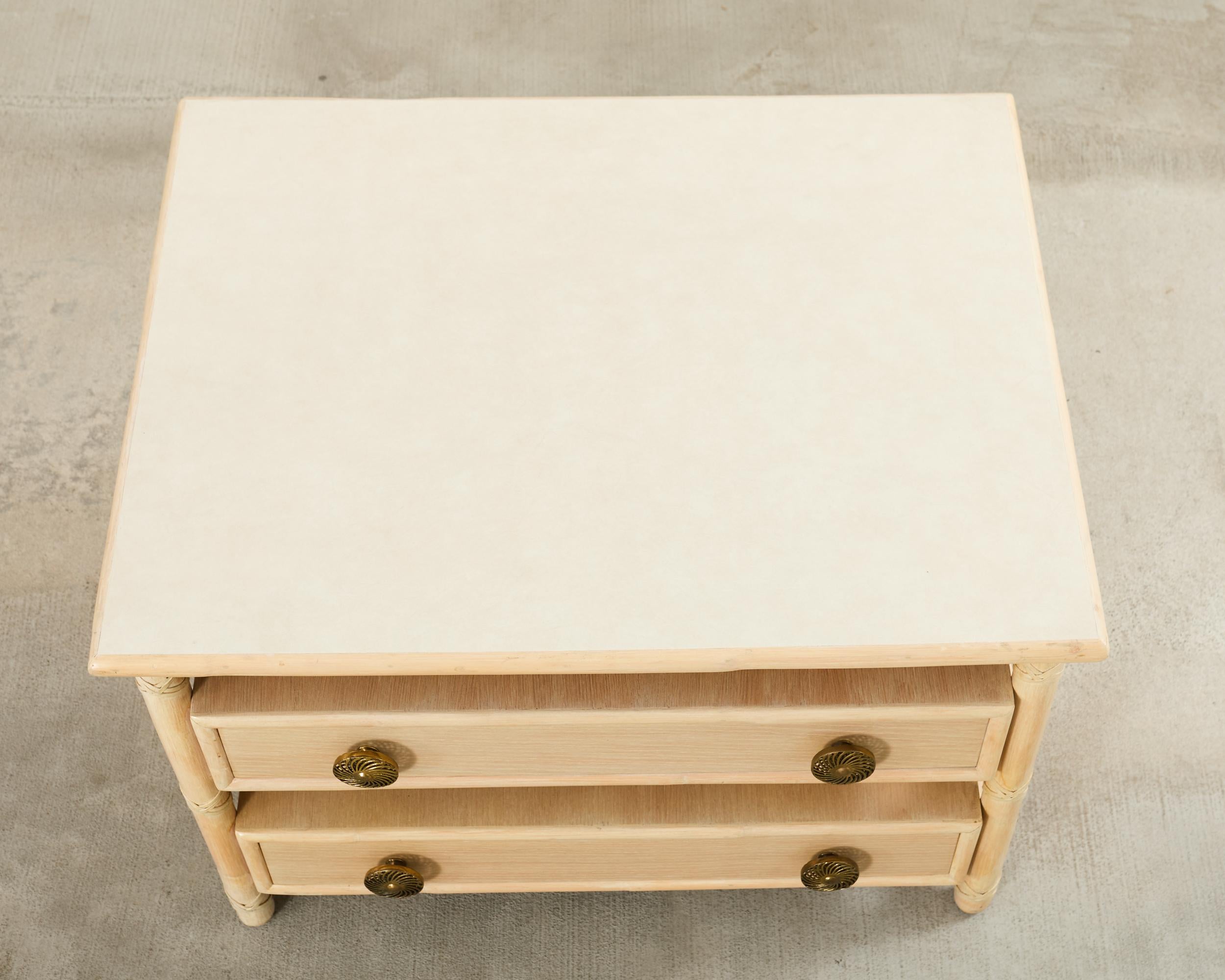 Pair McGuire Cerused Oak Rattan Nightstands End Tables For Sale 8