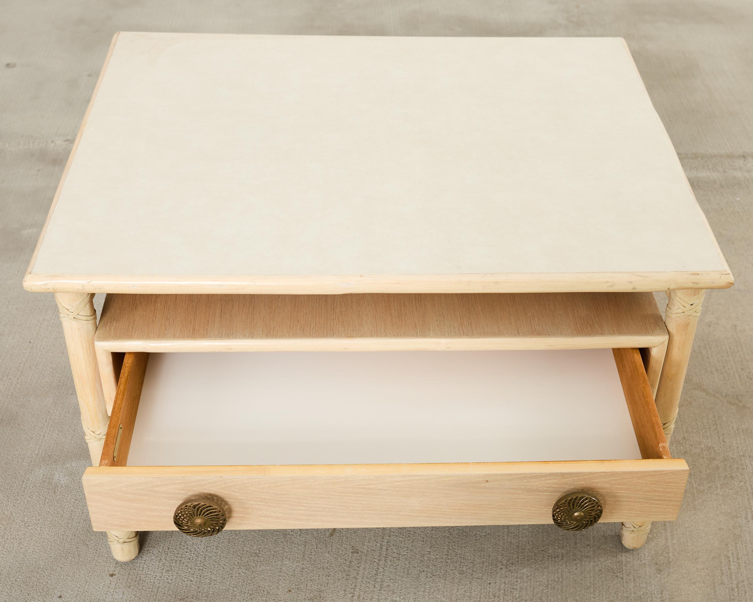 Pair McGuire Cerused Oak Rattan Nightstands End Tables For Sale 9