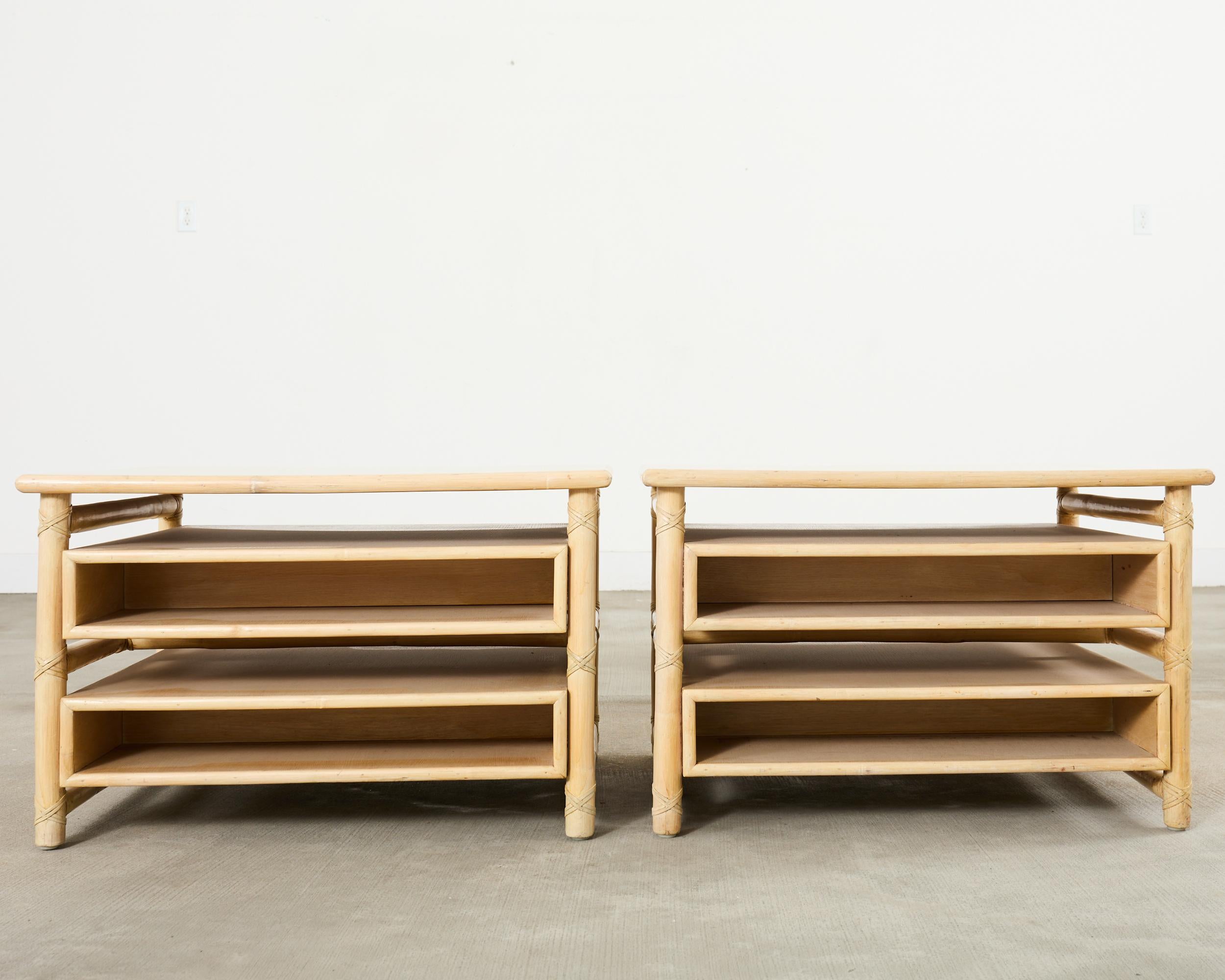 Pair McGuire Cerused Oak Rattan Nightstands End Tables For Sale 10