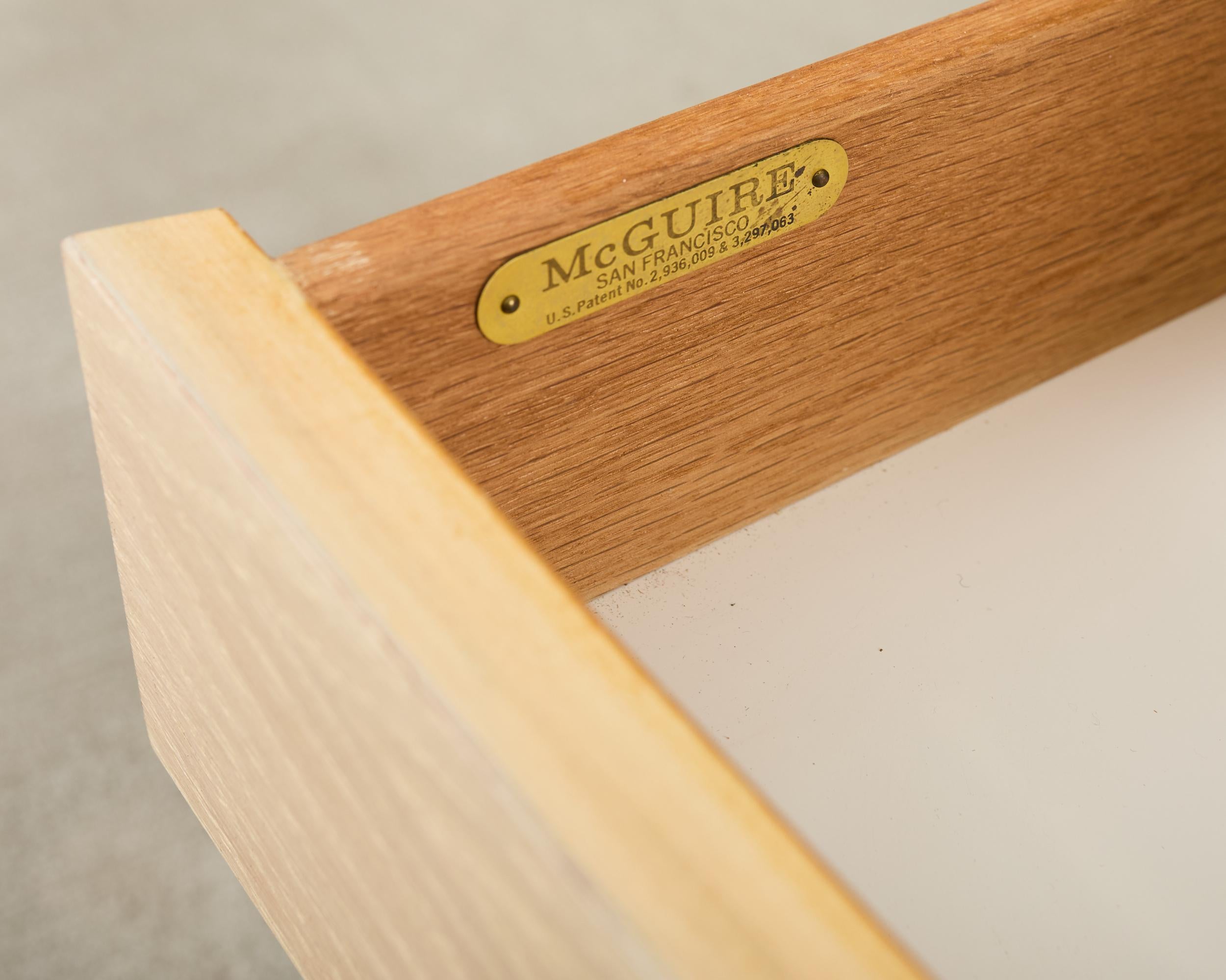 Brass Pair McGuire Cerused Oak Rattan Nightstands End Tables For Sale