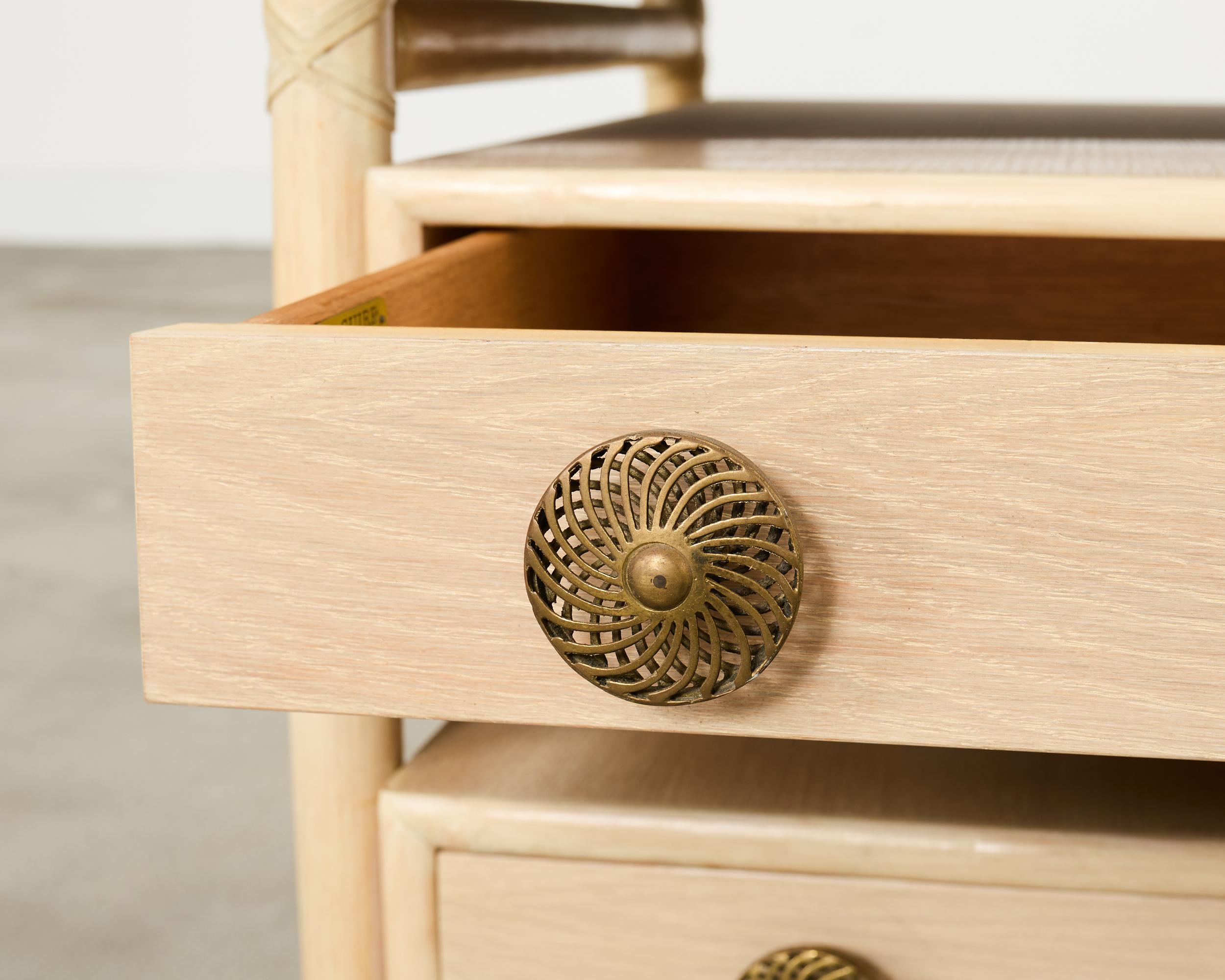 Pair McGuire Cerused Oak Rattan Nightstands End Tables For Sale 1