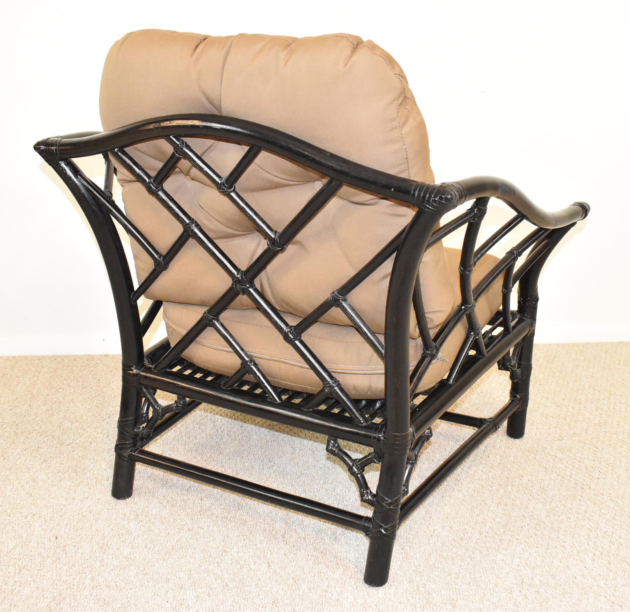 American Pair McGuire Rattan Chairs in Black For Sale