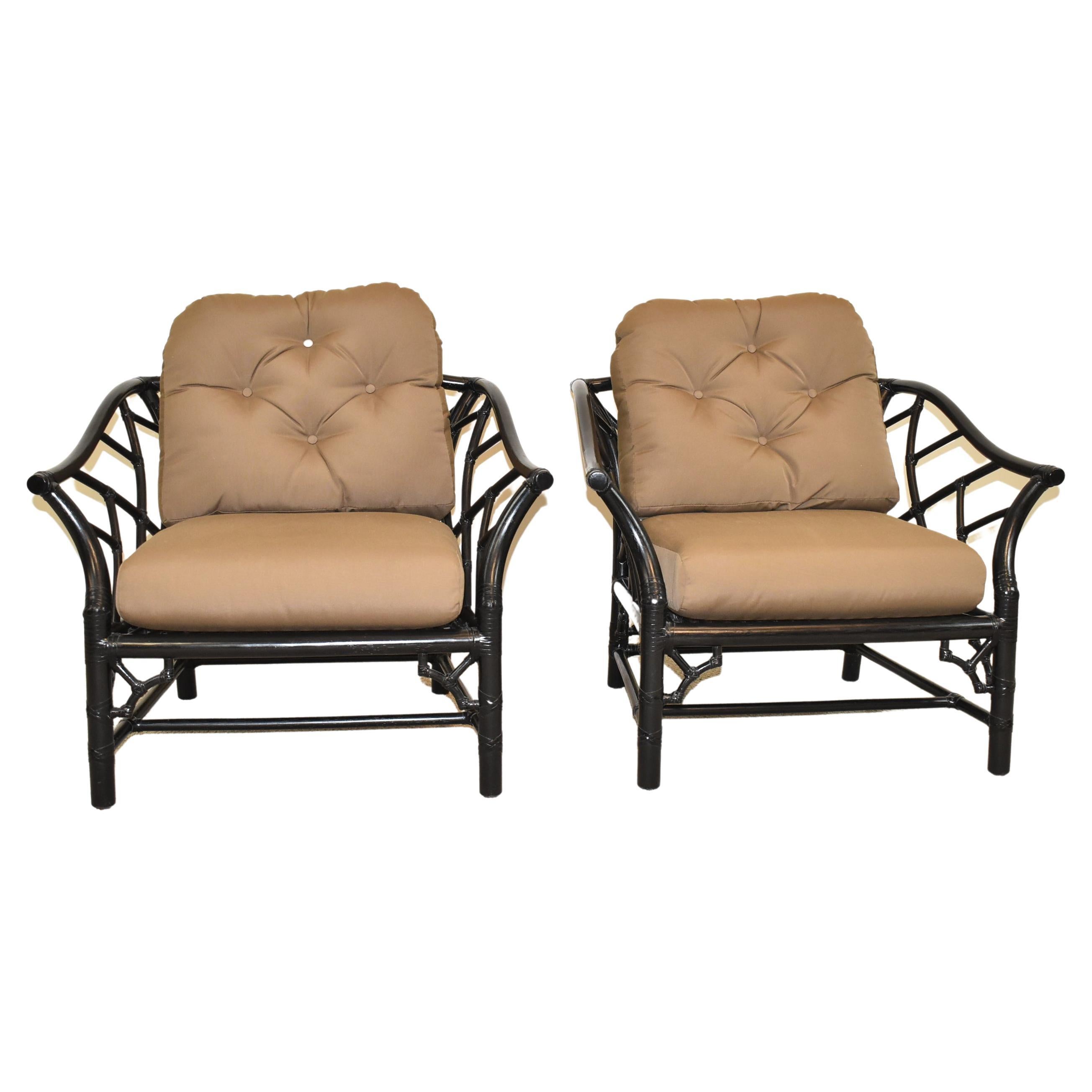 Pair McGuire Rattan Chairs in Black For Sale