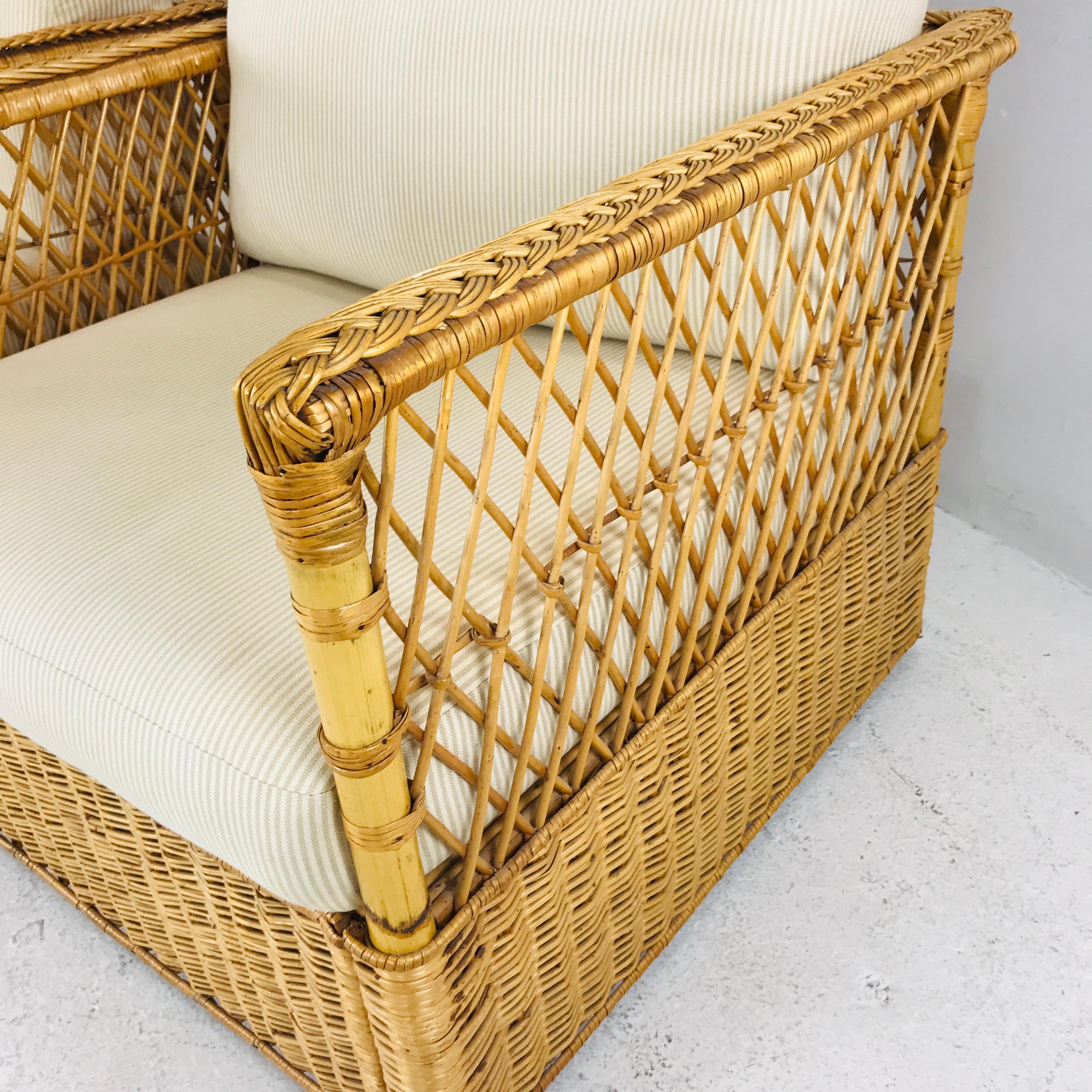 Organic Modern Pair of McGuire Rattan Wicker Armchairs