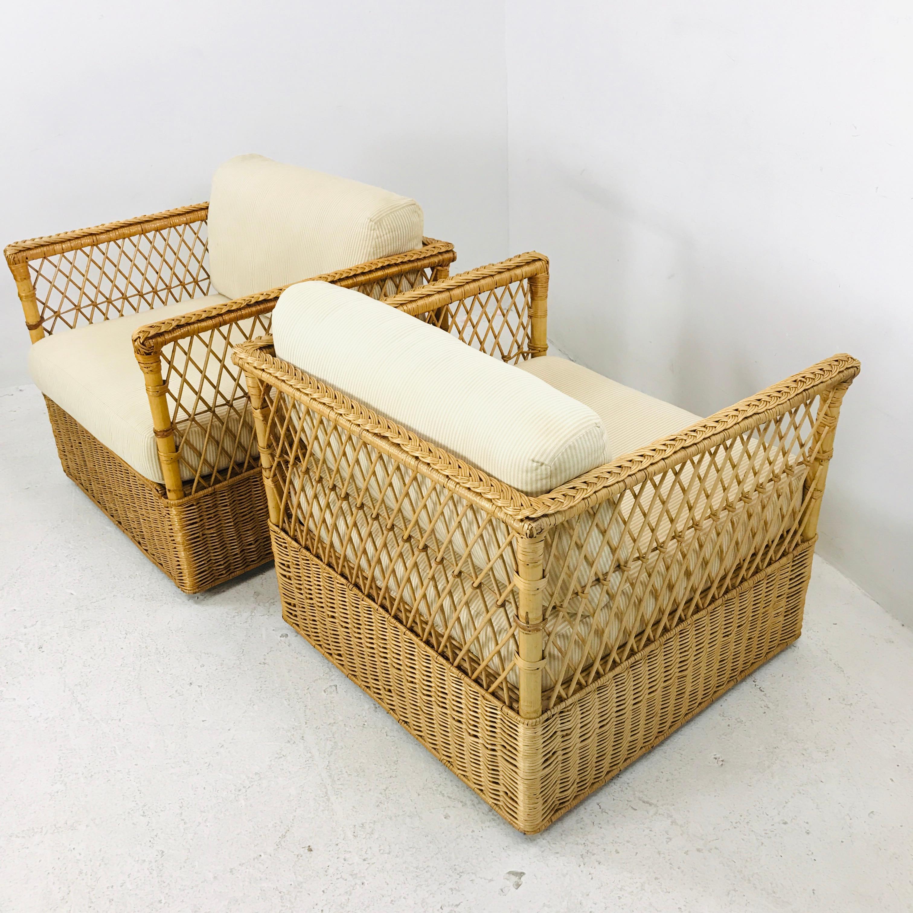 North American Pair of McGuire Rattan Wicker Armchairs