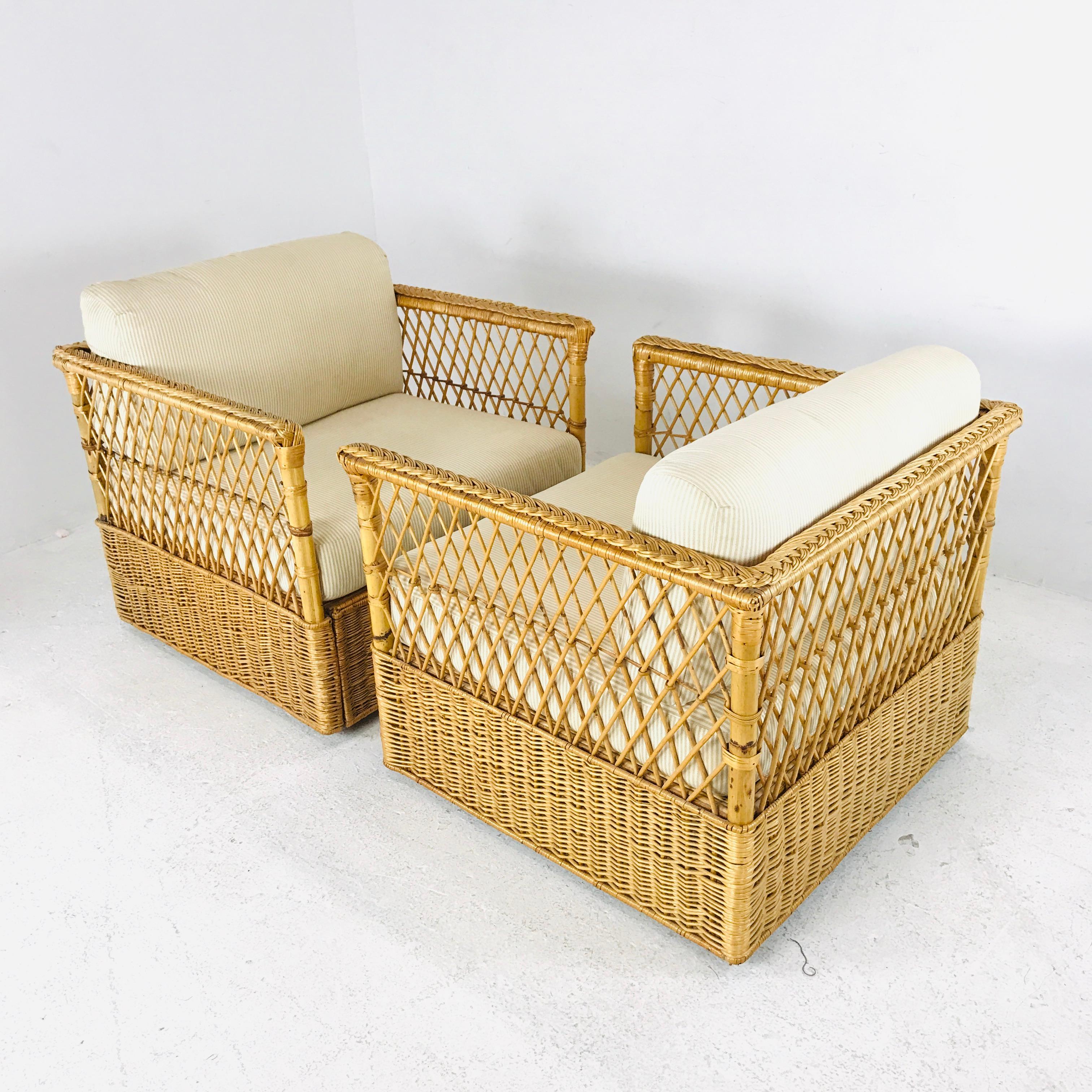 20th Century Pair of McGuire Rattan Wicker Armchairs