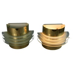 Pair MCM Brass and Glass Saturn Sconces