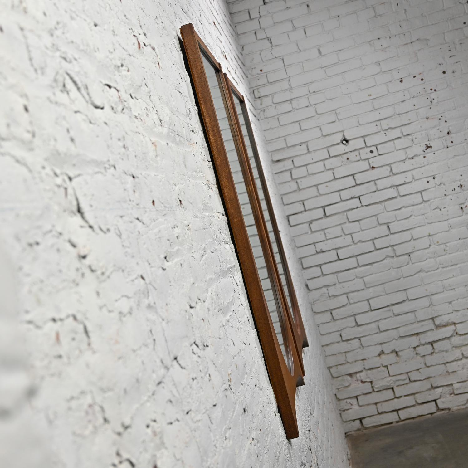 Walnut Pair MCM Brutalist Brasilia Single Arch Mirrors 6130-01 Broyhill Premier Series