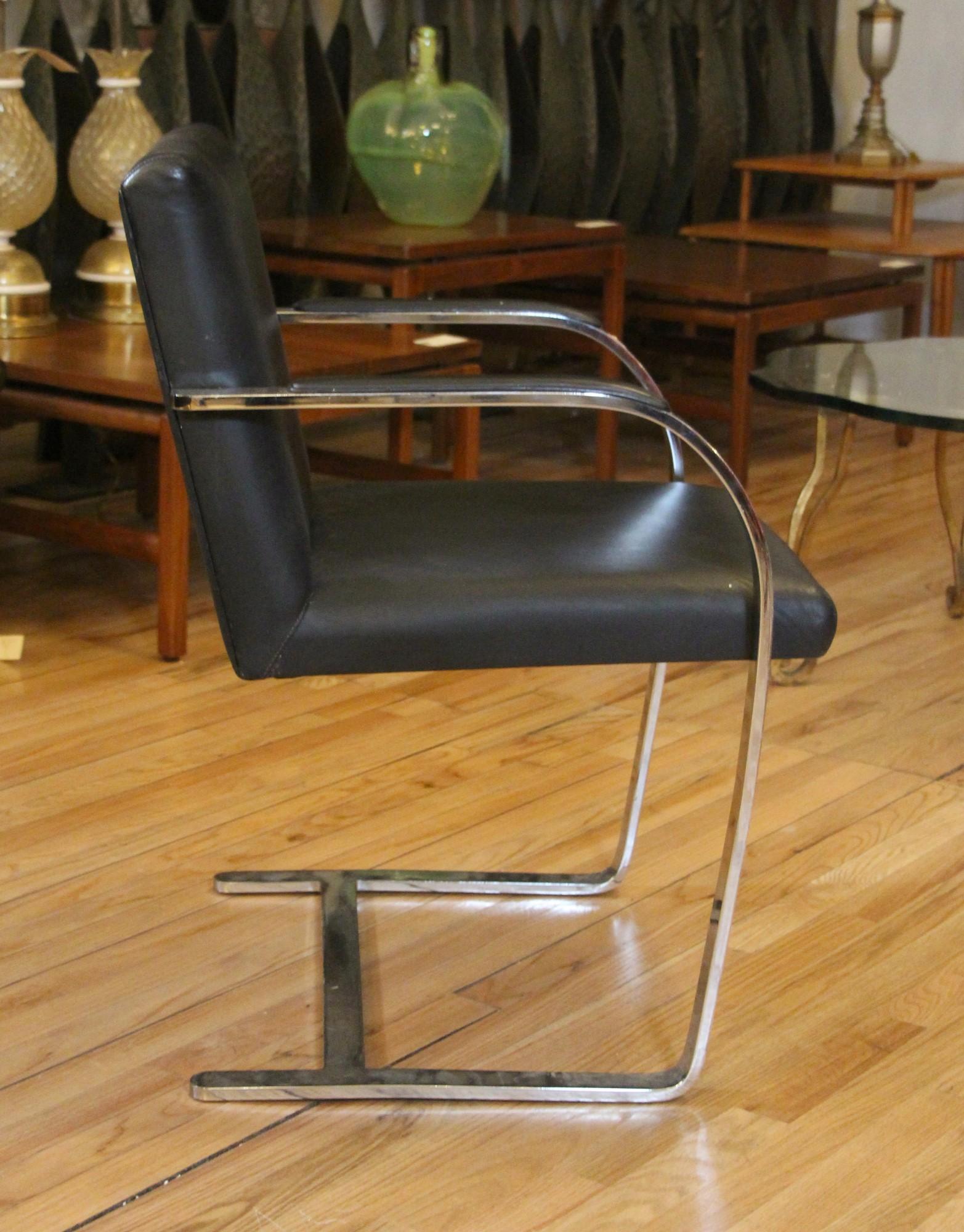 Steel Pair MCM Chrome and Leather Arm Chairs by Preview Furniture