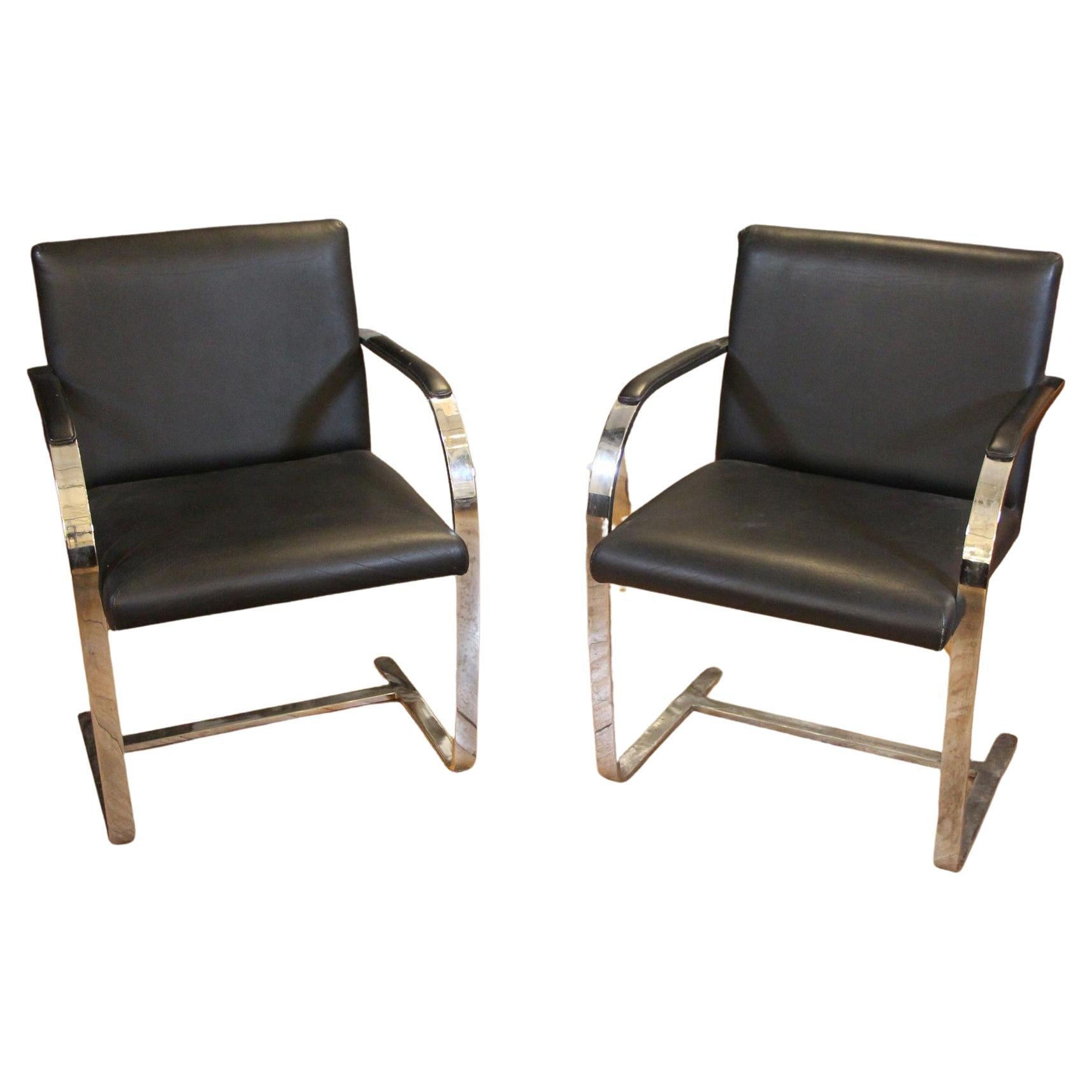 Pair MCM Chrome and Leather Arm Chairs by Preview Furniture