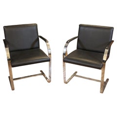 Vintage Pair MCM Chrome and Leather Arm Chairs by Preview Furniture