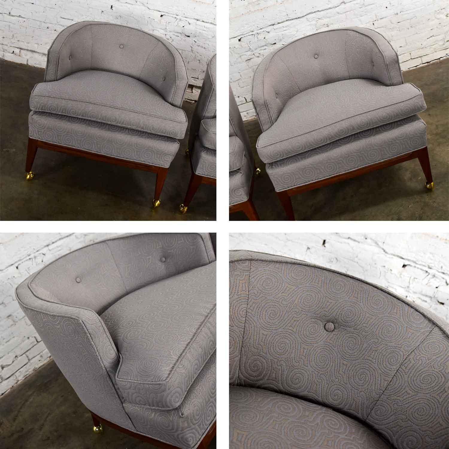 Pair MCM Grey & Taupe Barrel Back Club Chairs on Casters Style of Harvey Probber 5