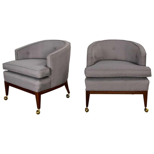 Pair MCM Grey and Taupe Barrel Back Club Chairs on Casters Style of Harvey  Probber For Sale at 1stDibs