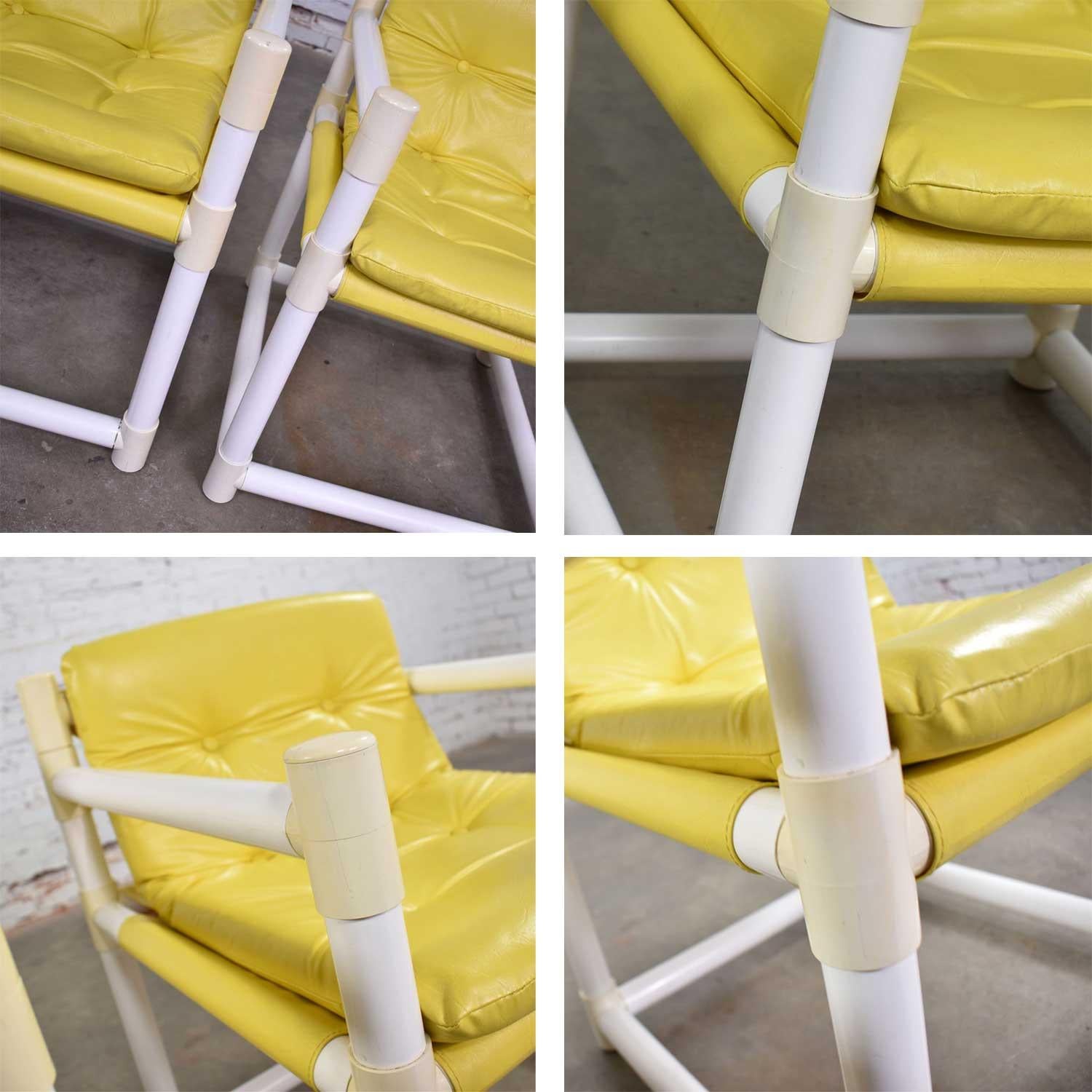 MCM Outdoor PVC Side Chairs Yellow Vinyl Upholstery, Decorion Fun Furnish, Pair In Good Condition For Sale In Topeka, KS
