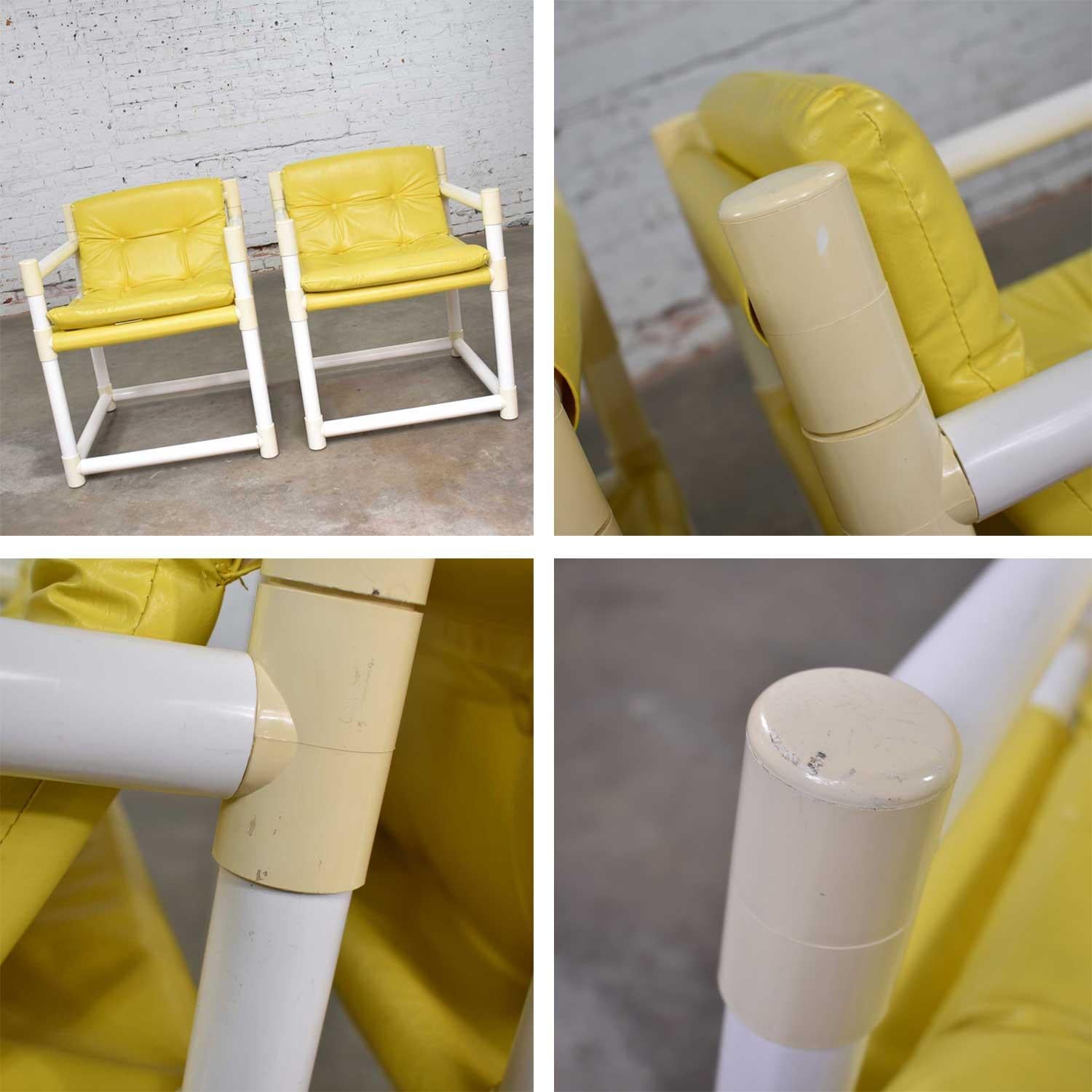MCM Outdoor PVC Beistellstühle mit gelber Vinylpolsterung, Decorion Fun Furnish, Paar im Angebot 2