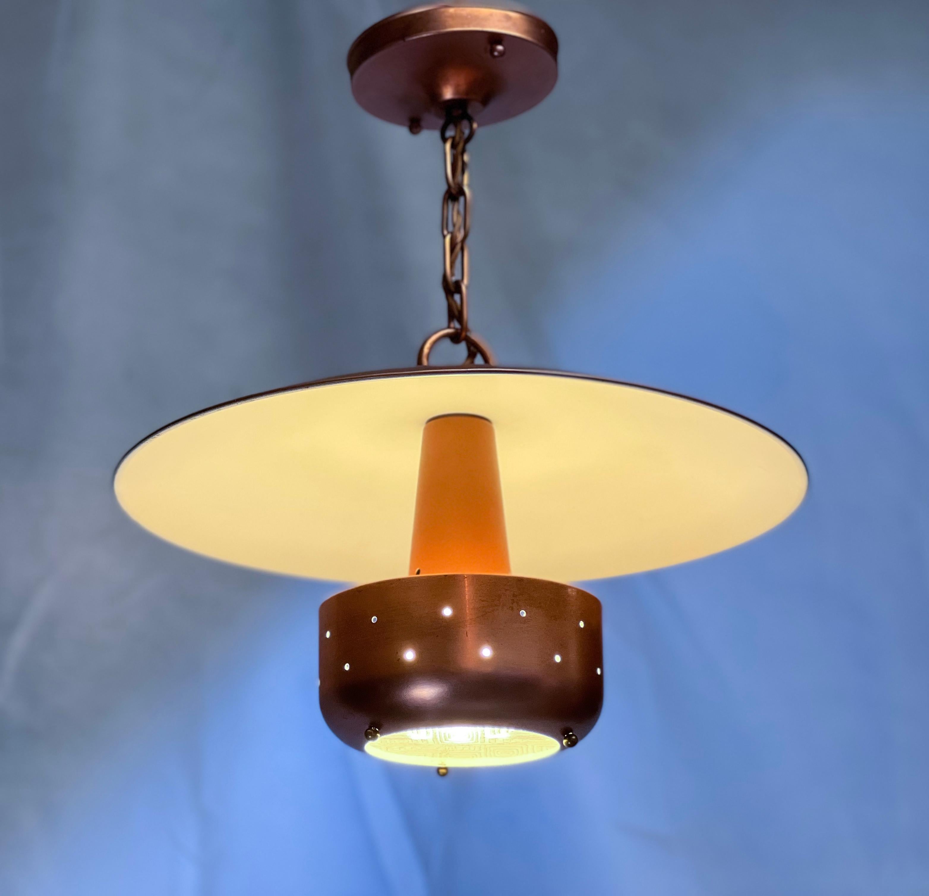 Bauhaus Pair MCM Restored Ceiling Lights For Sale