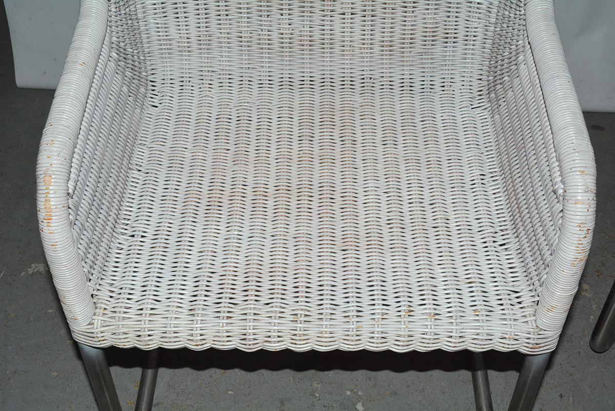Pair of MCM Wicker Seat Metal Base Armchairs For Sale 1