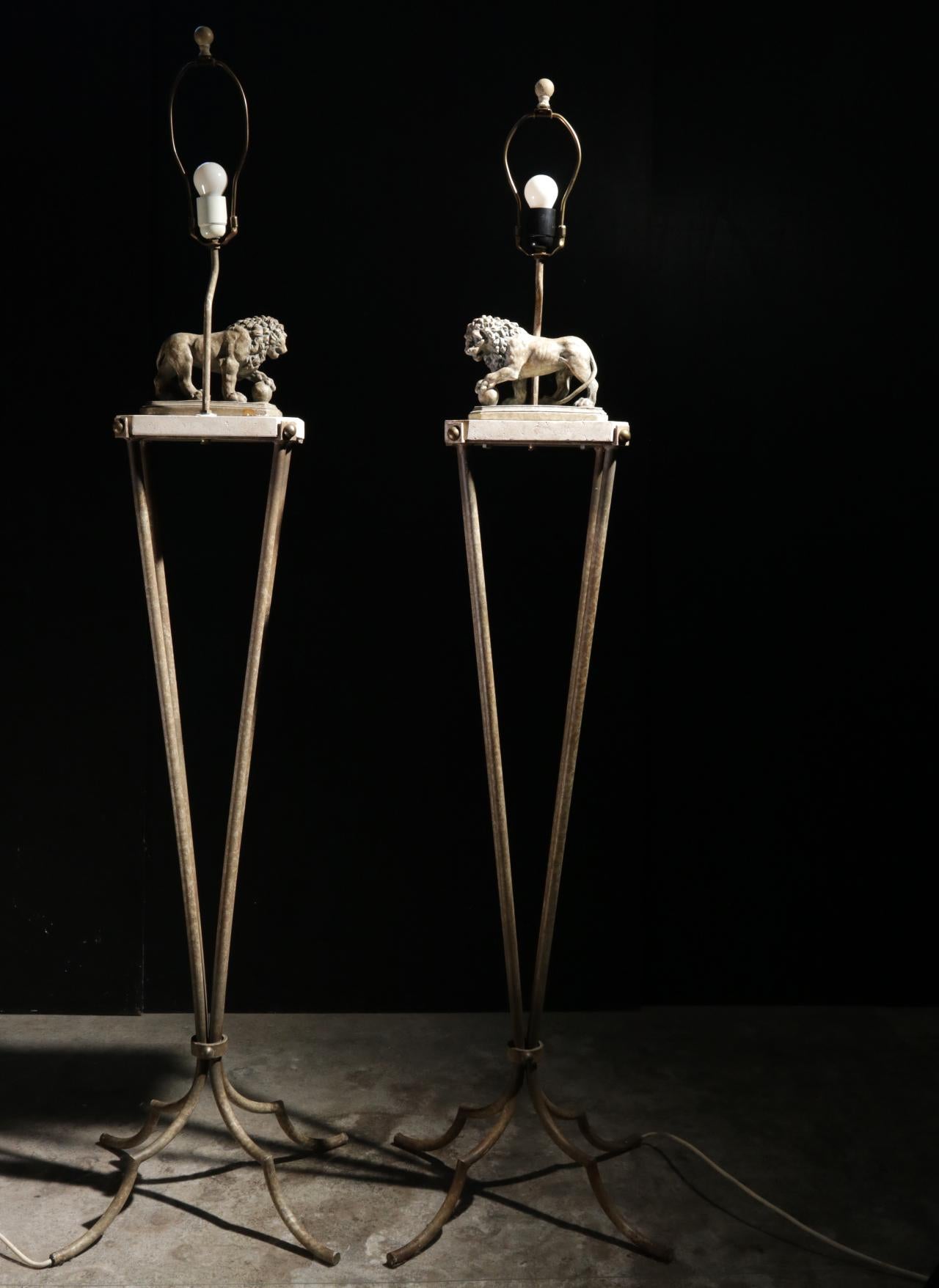Pair of Medici Lion Hollywood Regency Style Floor Lamps, 1980s 4